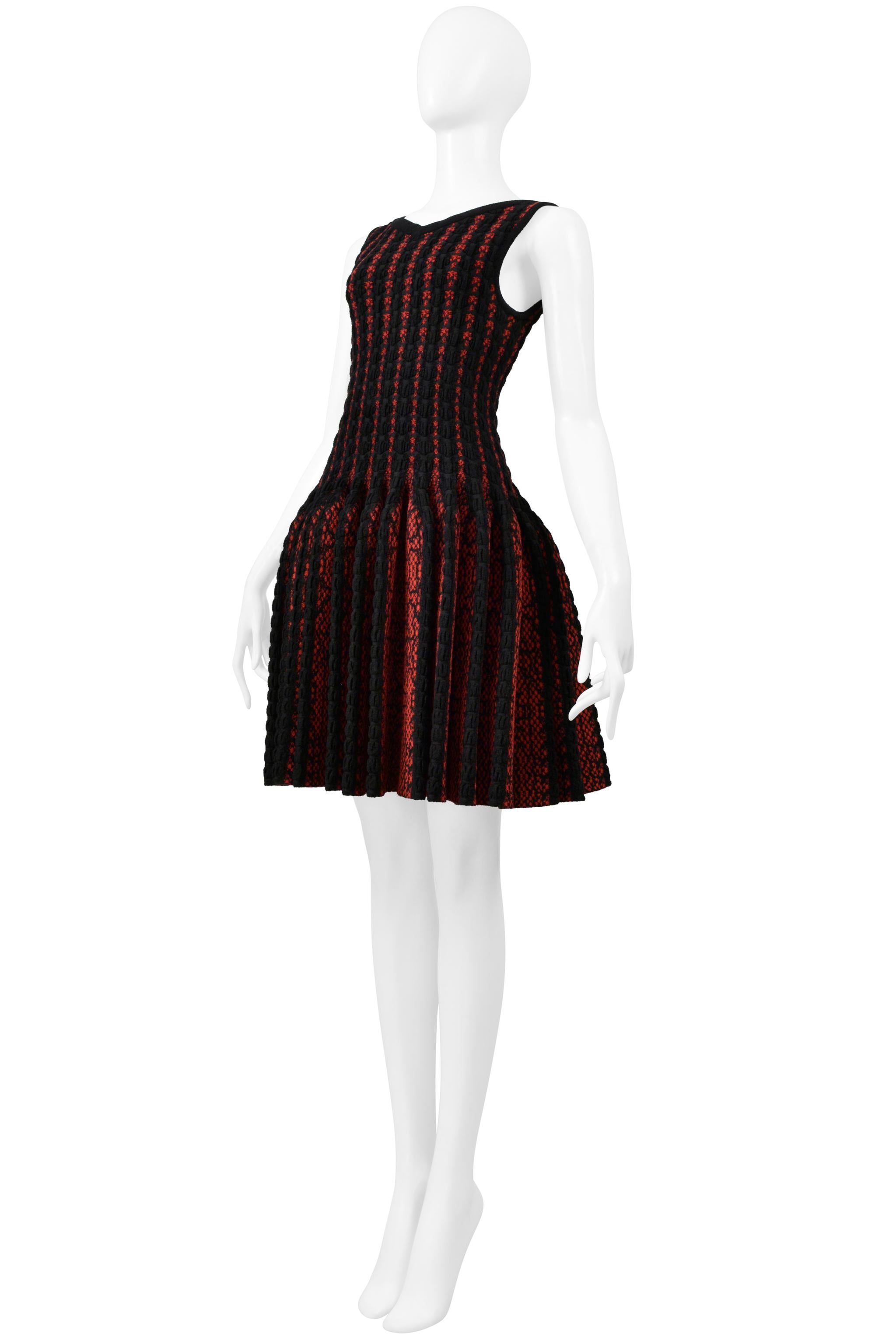 Azzedine Alaia Black & Red Fancy Chenille Sweetheart Dress For Sale 1