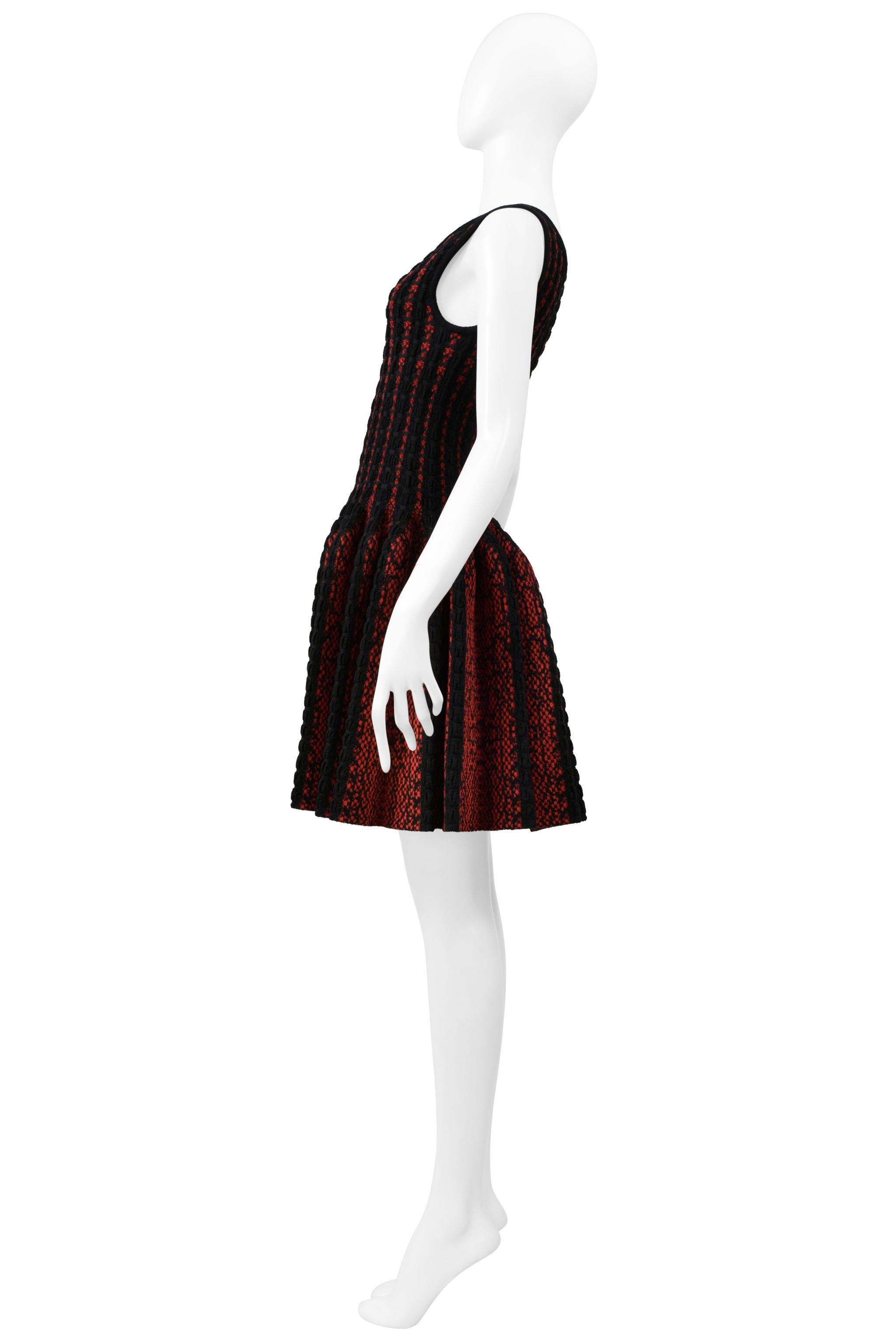 Azzedine Alaia Black & Red Fancy Chenille Sweetheart Dress For Sale 4