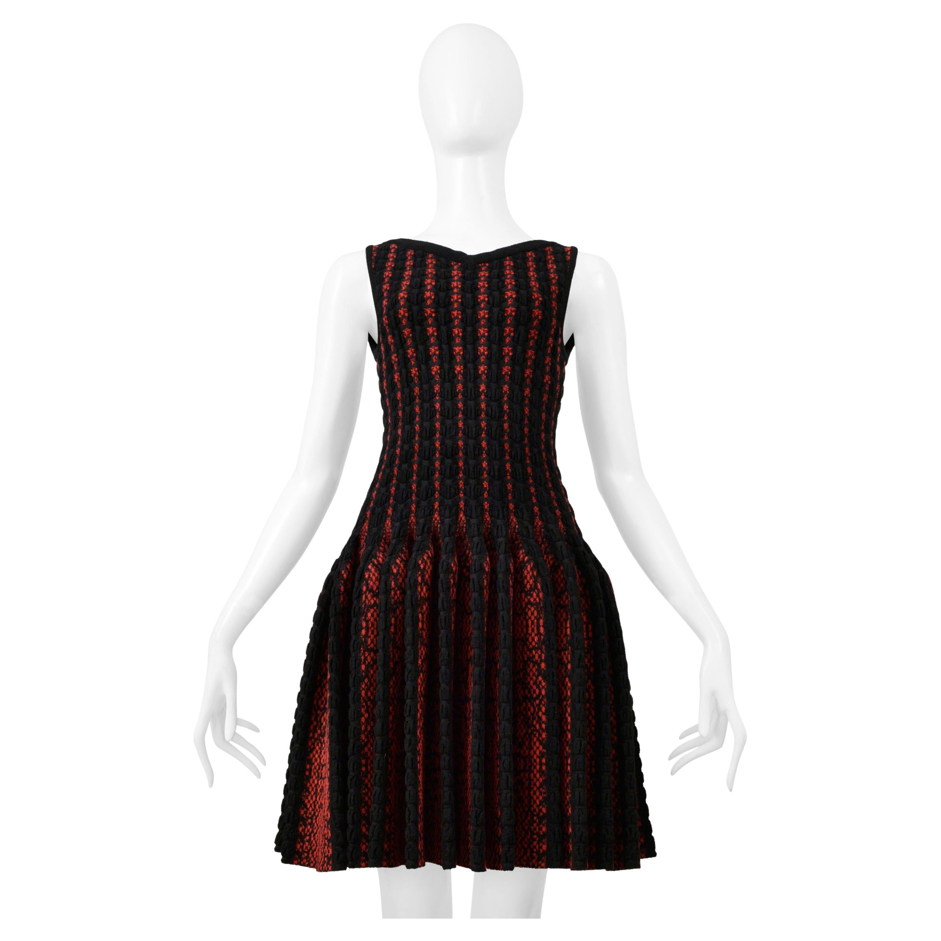 Azzedine Alaia Black & Red Fancy Chenille Sweetheart Dress For Sale