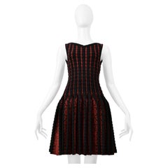 Azzedine Alaia Schwarzes & Rotes Fancy Chenille Sweetheart Kleid
