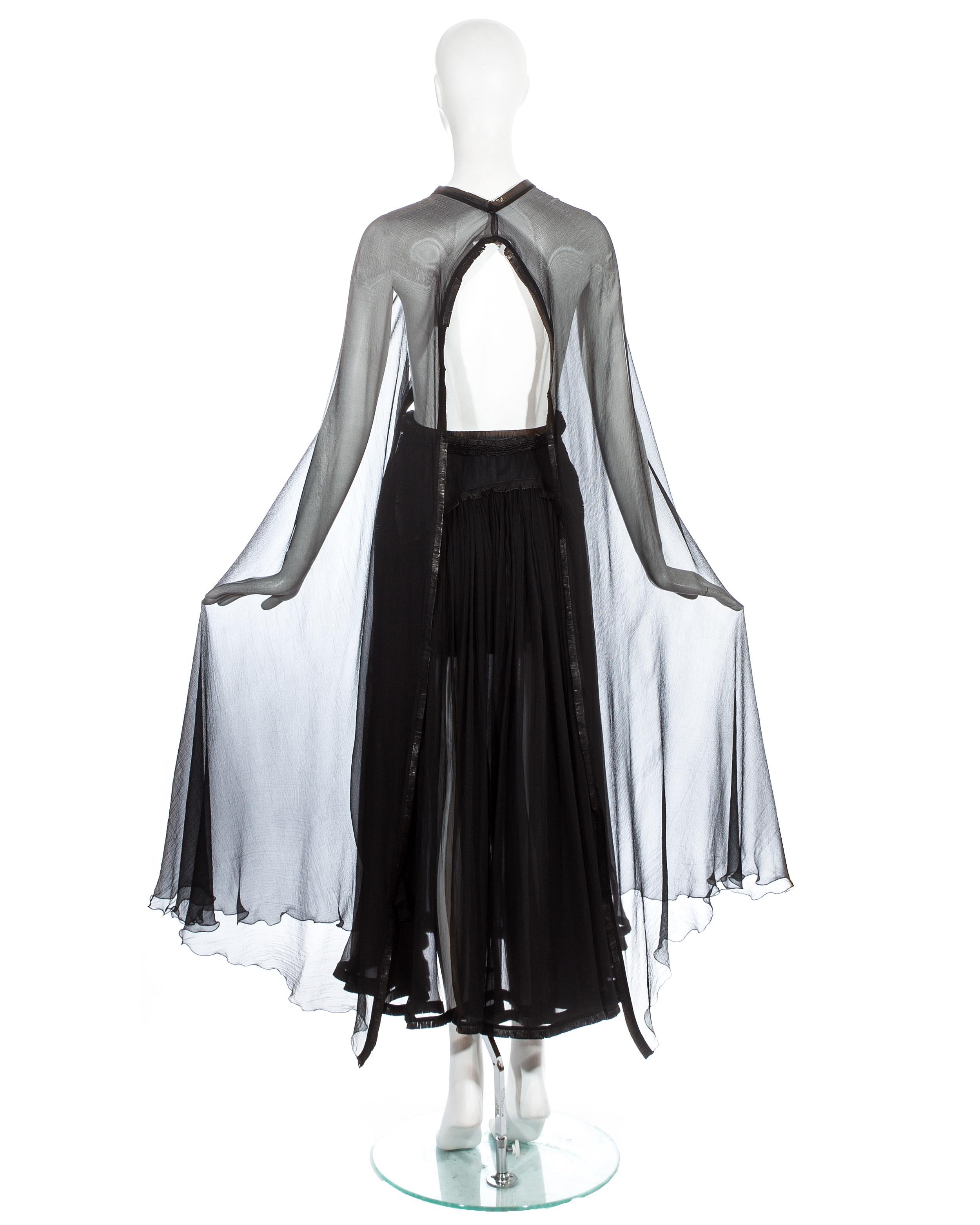 Black Azzedine Alaia black silk chiffon and leather cape and skirt ensemble, c. 1994