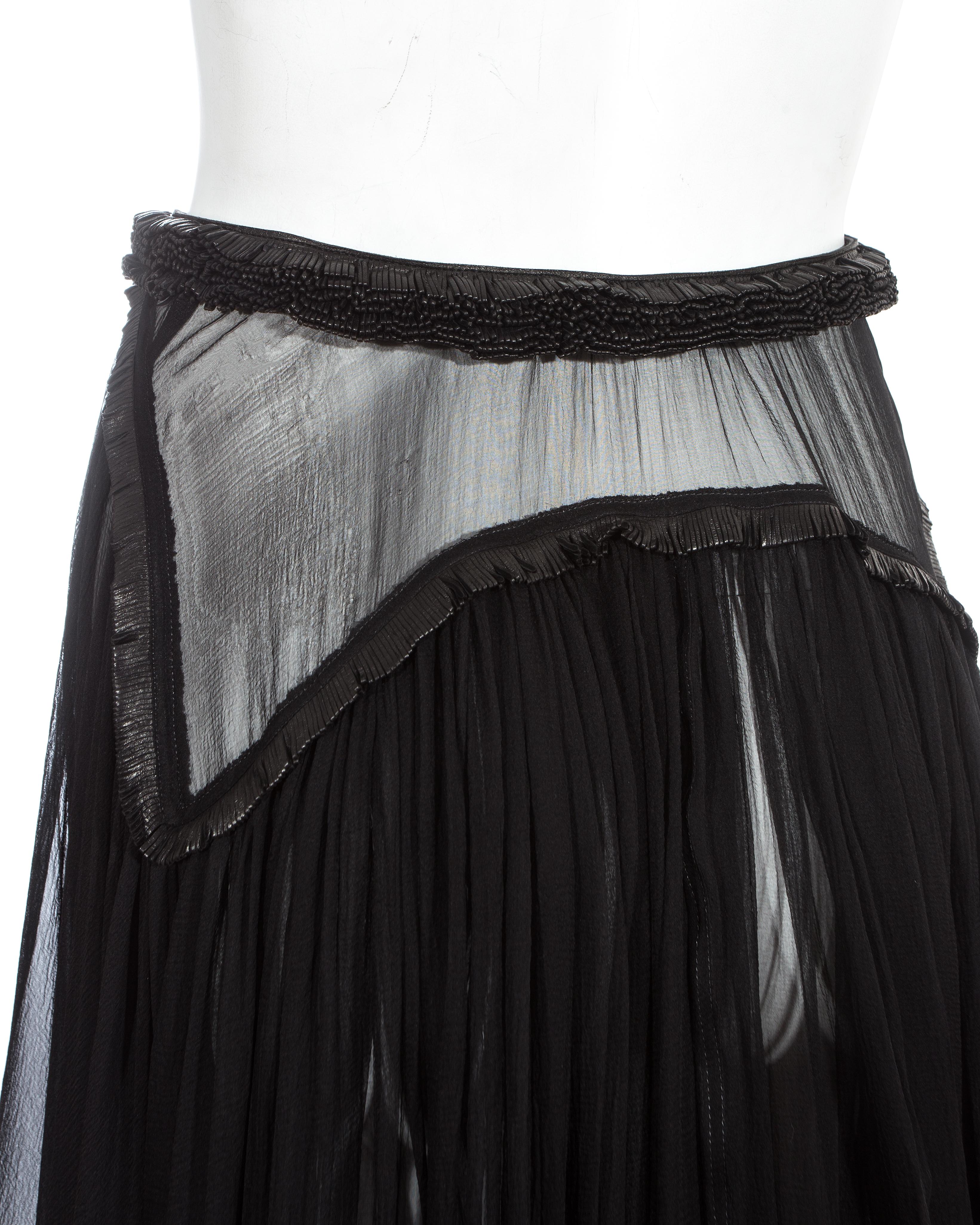Azzedine Alaia black silk chiffon and leather cape and skirt ensemble, c. 1994 In Excellent Condition In London, GB