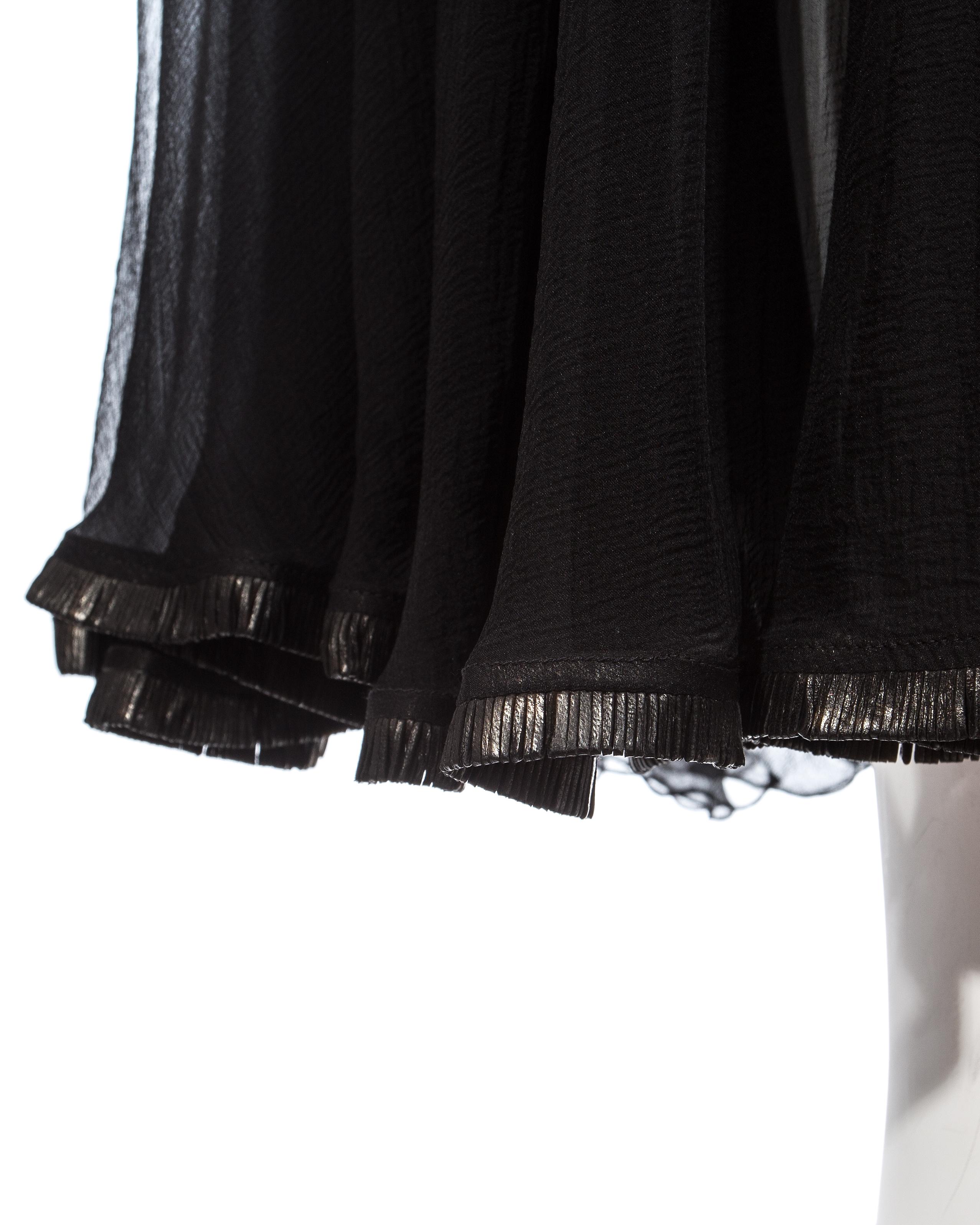 Women's Azzedine Alaia black silk chiffon and leather cape and skirt ensemble, c. 1994