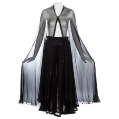 Vintage Azzedine Alaia black silk chiffon and leather cape and skirt ensemble, c. 1994