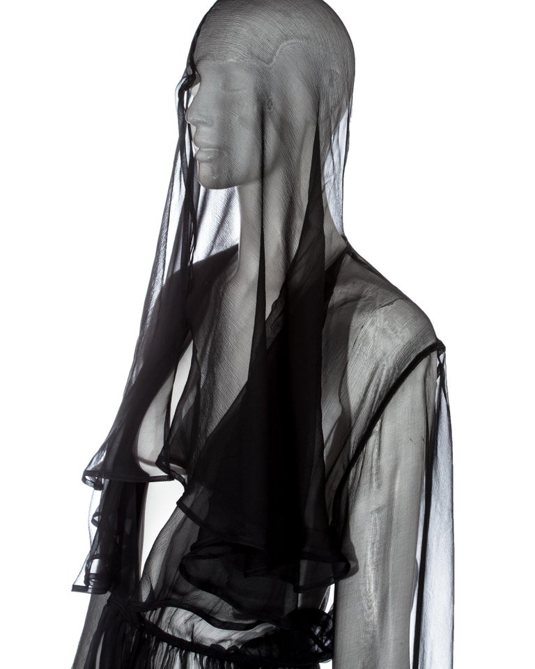 Azzedine Alaia black silk chiffon hooded evening cloak, ss 1988 at ...