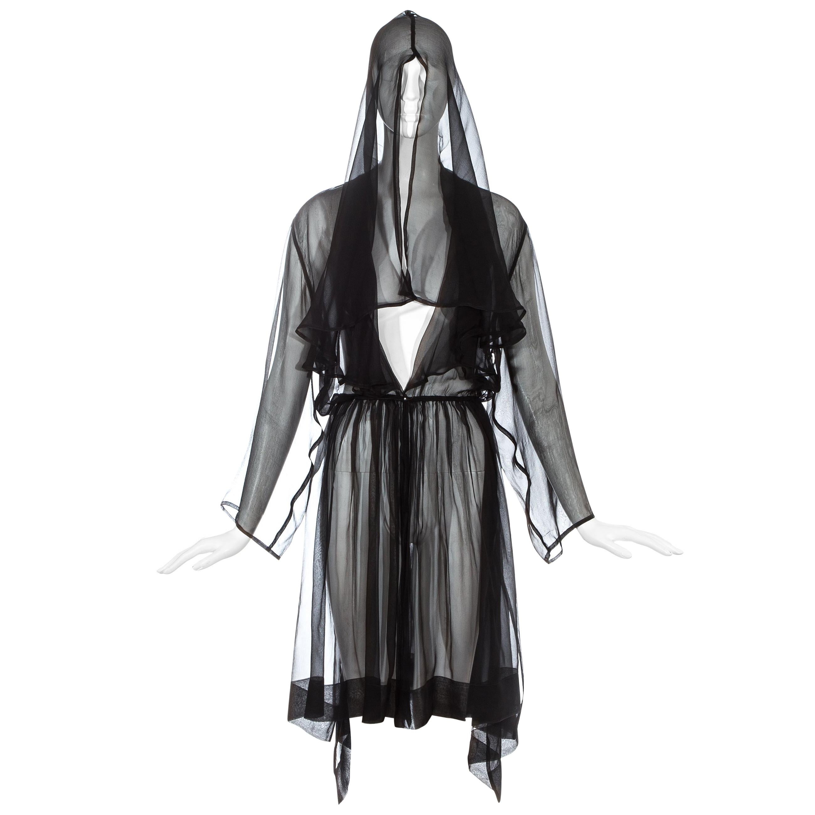 Azzedine Alaia black silk chiffon hooded evening cloak, ss 1988