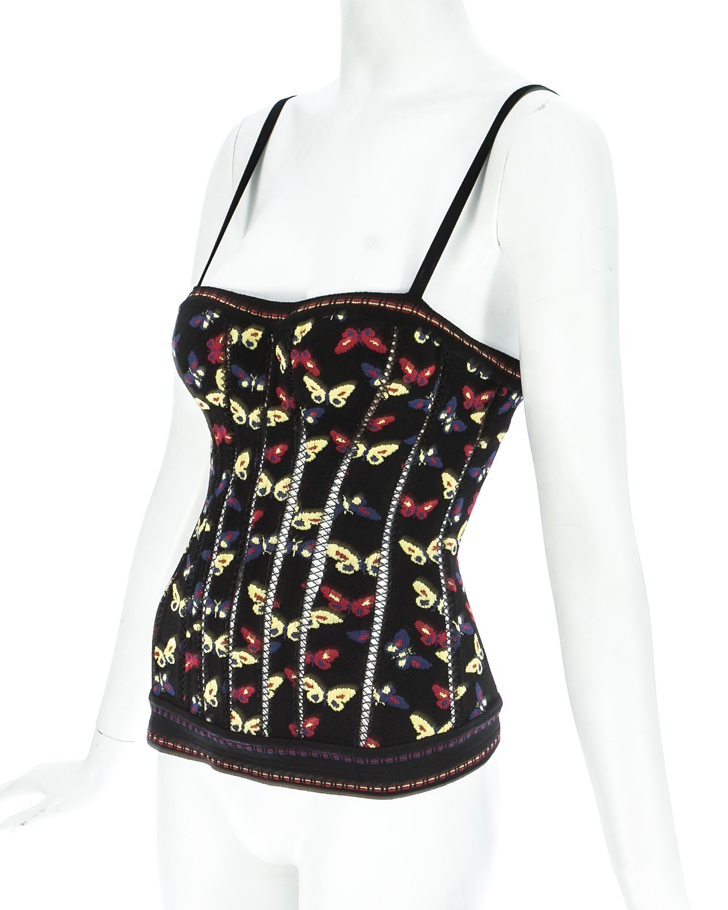Azzedine Alaia black spandex knit corset with butterfly print, A/W 1991 In Good Condition In London, GB