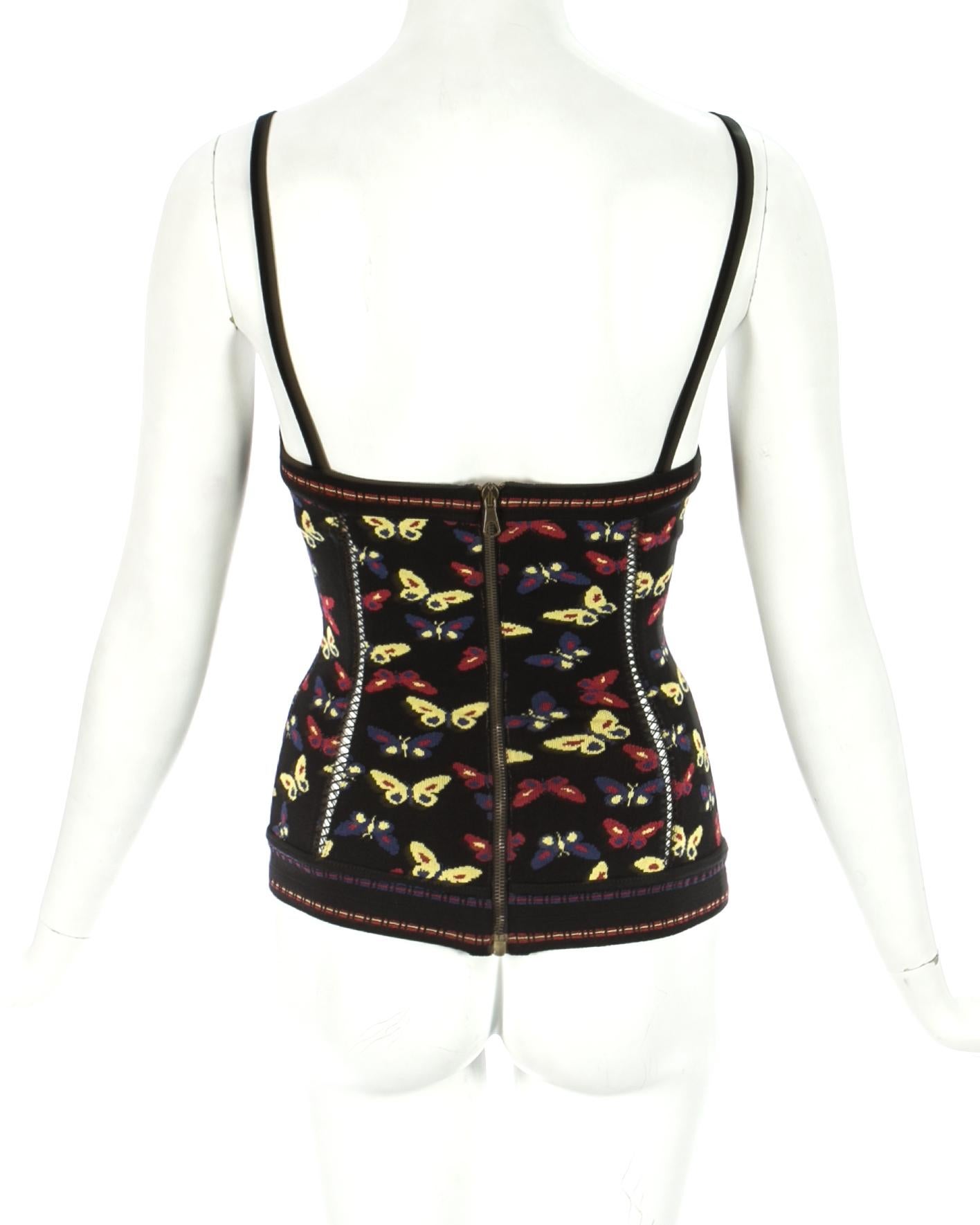 Azzedine Alaia black spandex knit corset with butterfly print, A/W 1991 1