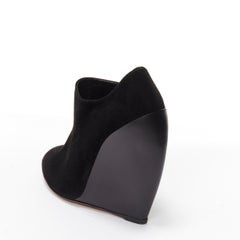 AZZEDINE ALAIA black suede curved wedge round toe ankle bootie EU37
