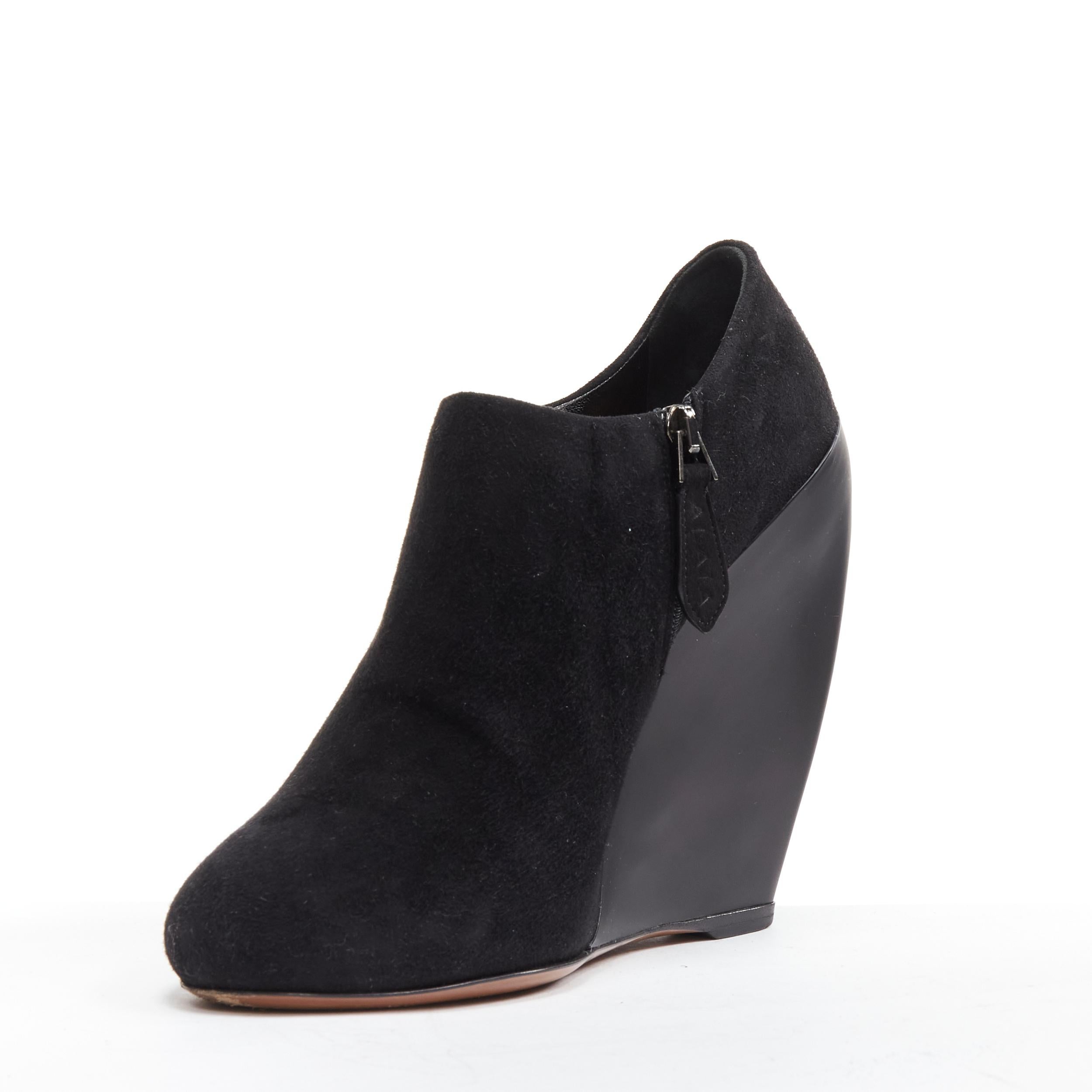 AZZEDINE ALAIA black suede curved wedge round toe ankle bootie EU37 For Sale 1