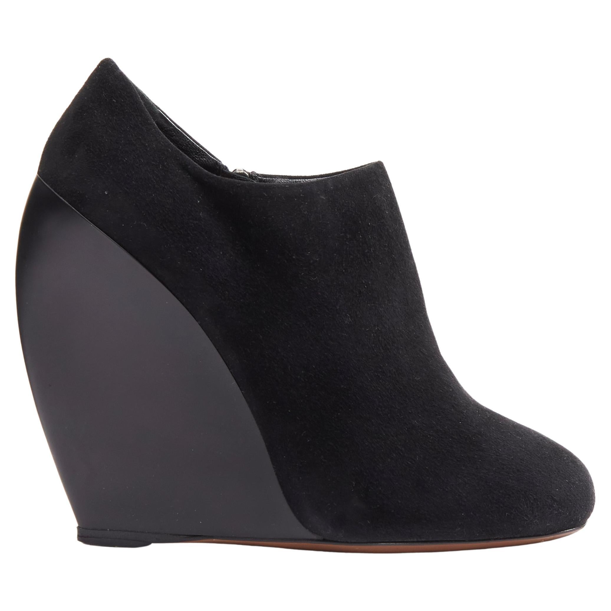 AZZEDINE ALAIA black suede curved wedge round toe ankle bootie EU37 For Sale