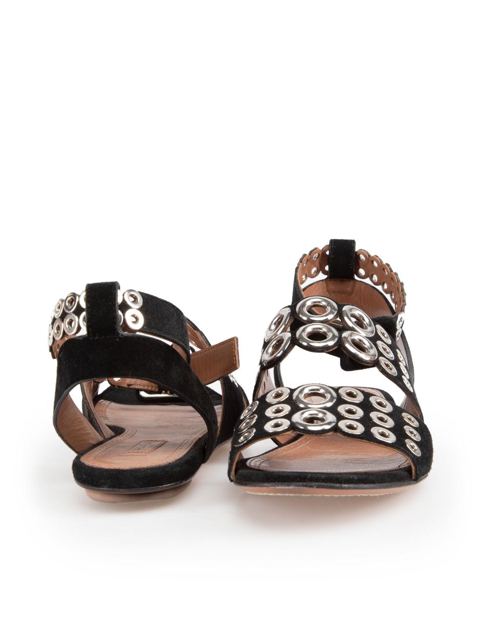 Azzedine Alaïa Black Suede Grommet Strap Sandals Size IT 36.5 In Good Condition In London, GB