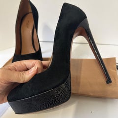 Azzedine Alaïa Black Suede Pumps EU 38.5 Croc Leather Platform Stiletto Rare