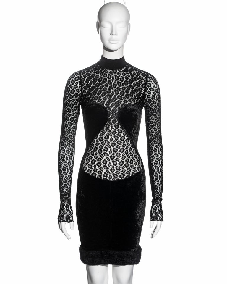 Azzedine Alaia black velvet and leopard lace evening dress, fw 1991 For ...