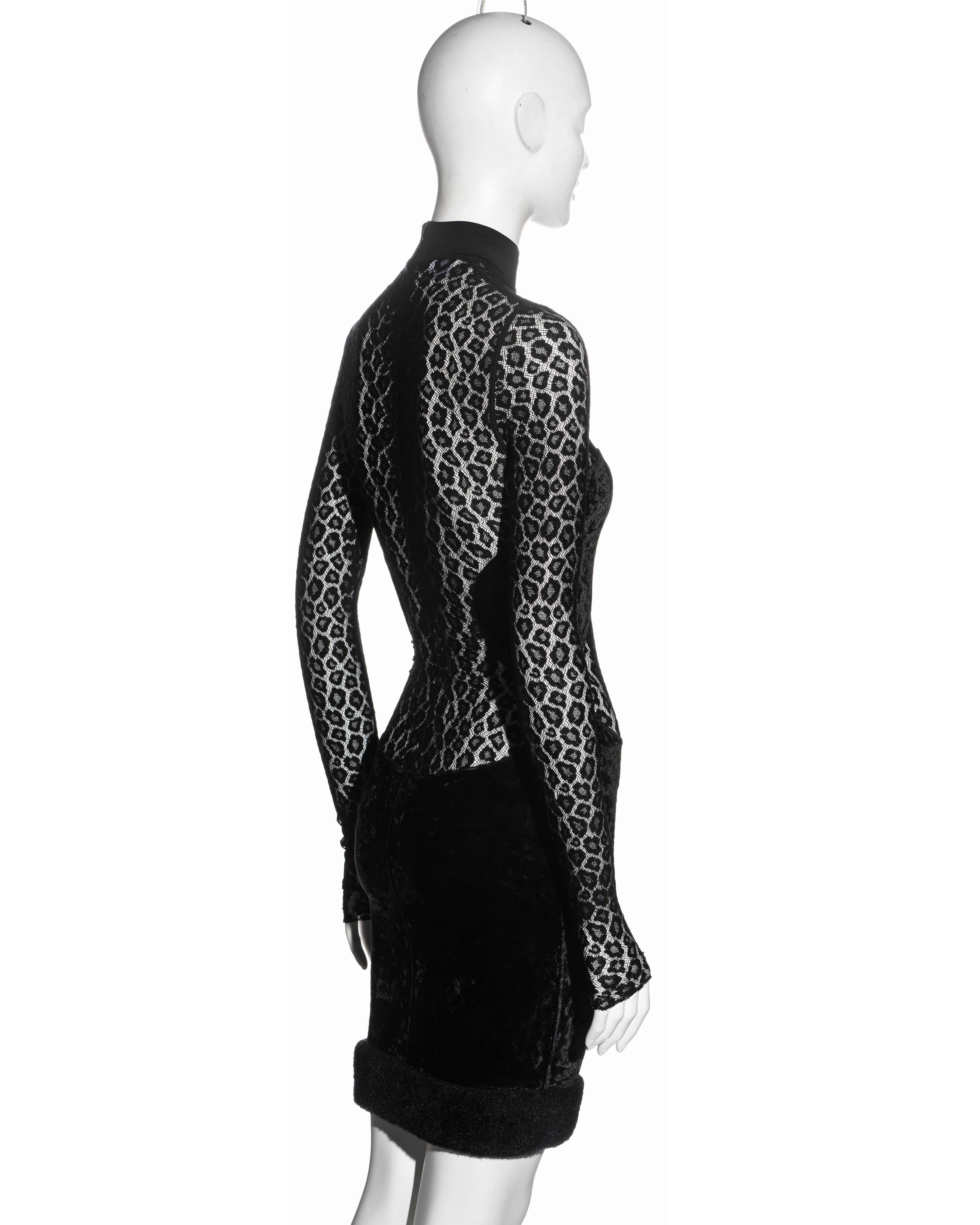 Black Azzedine Alaia black velvet and leopard lace evening dress, fw 1991