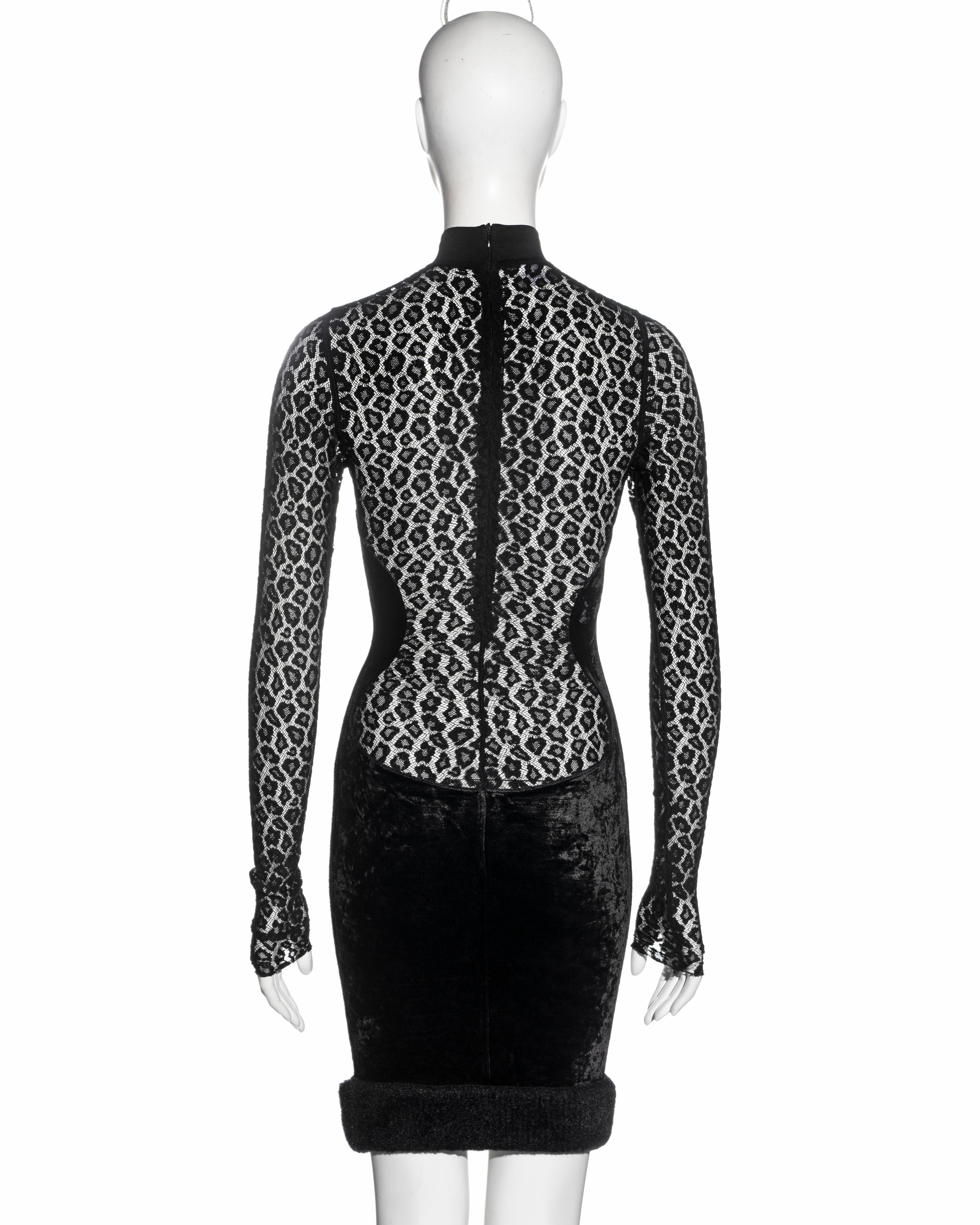 Azzedine Alaia black velvet and leopard lace evening dress, fw 1991 In Excellent Condition In London, GB