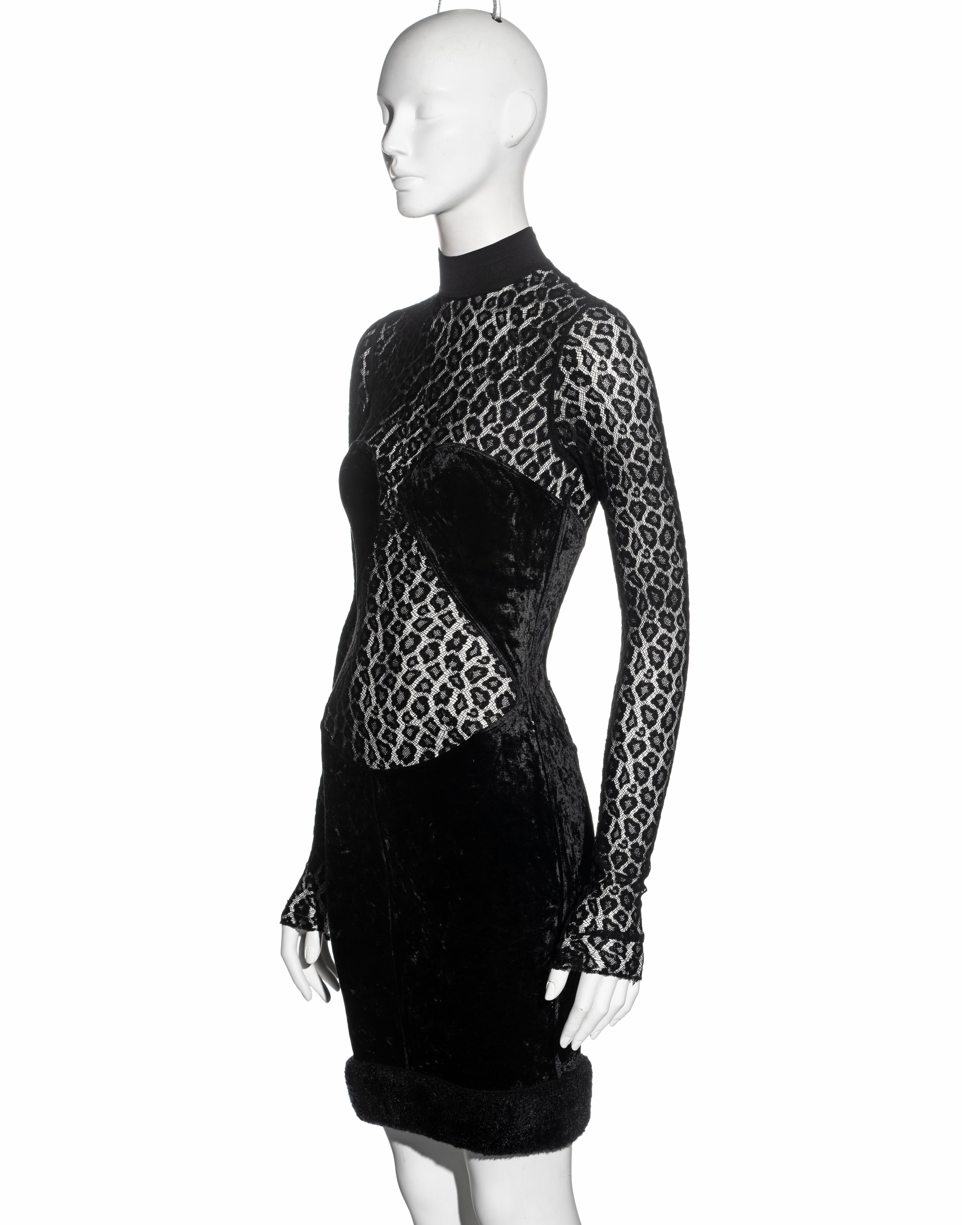 Women's Azzedine Alaia black velvet and leopard lace evening dress, fw 1991