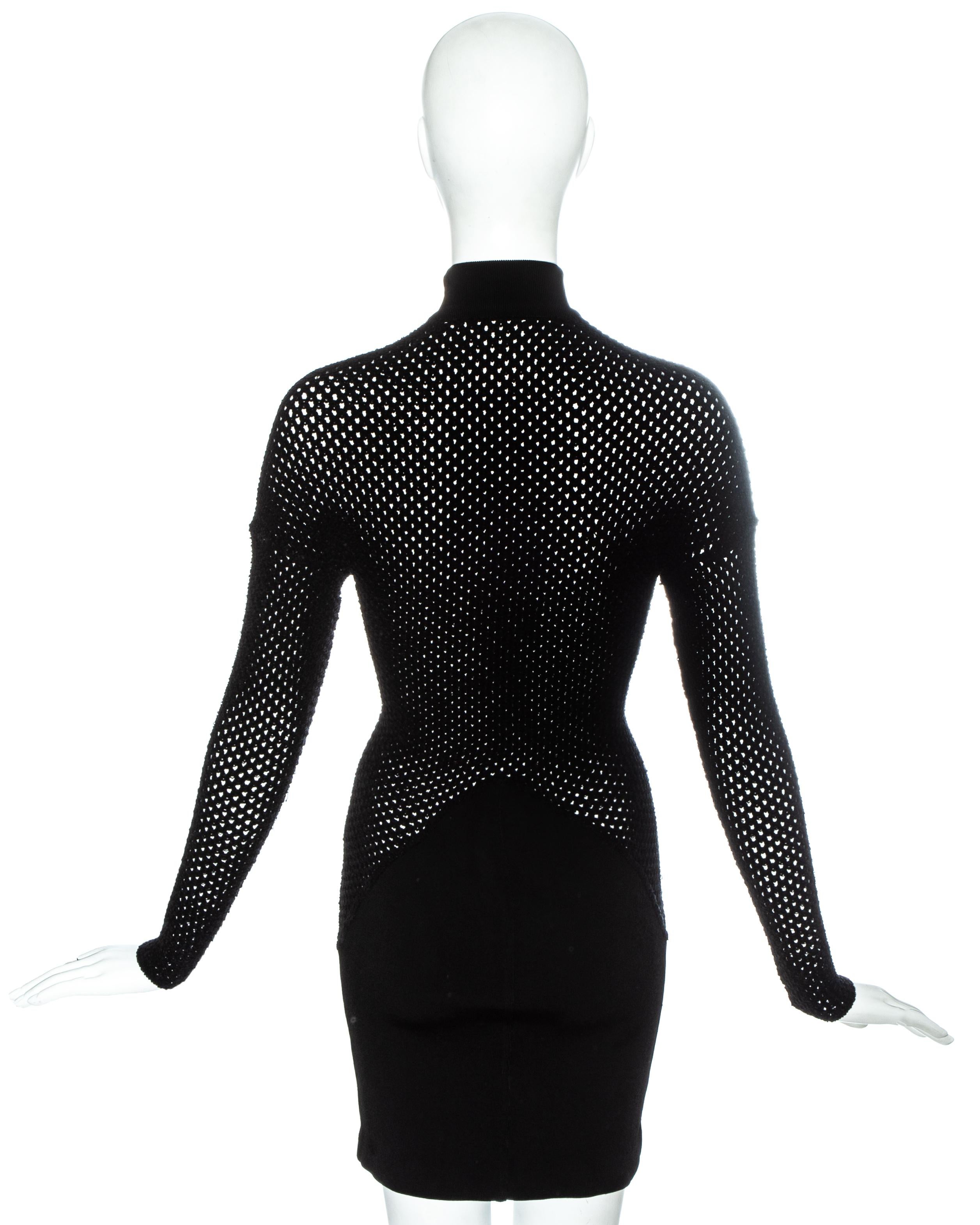 Azzedine Alaia black viscose and chenille figure hugging dress, fw 1989 In Good Condition For Sale In London, GB