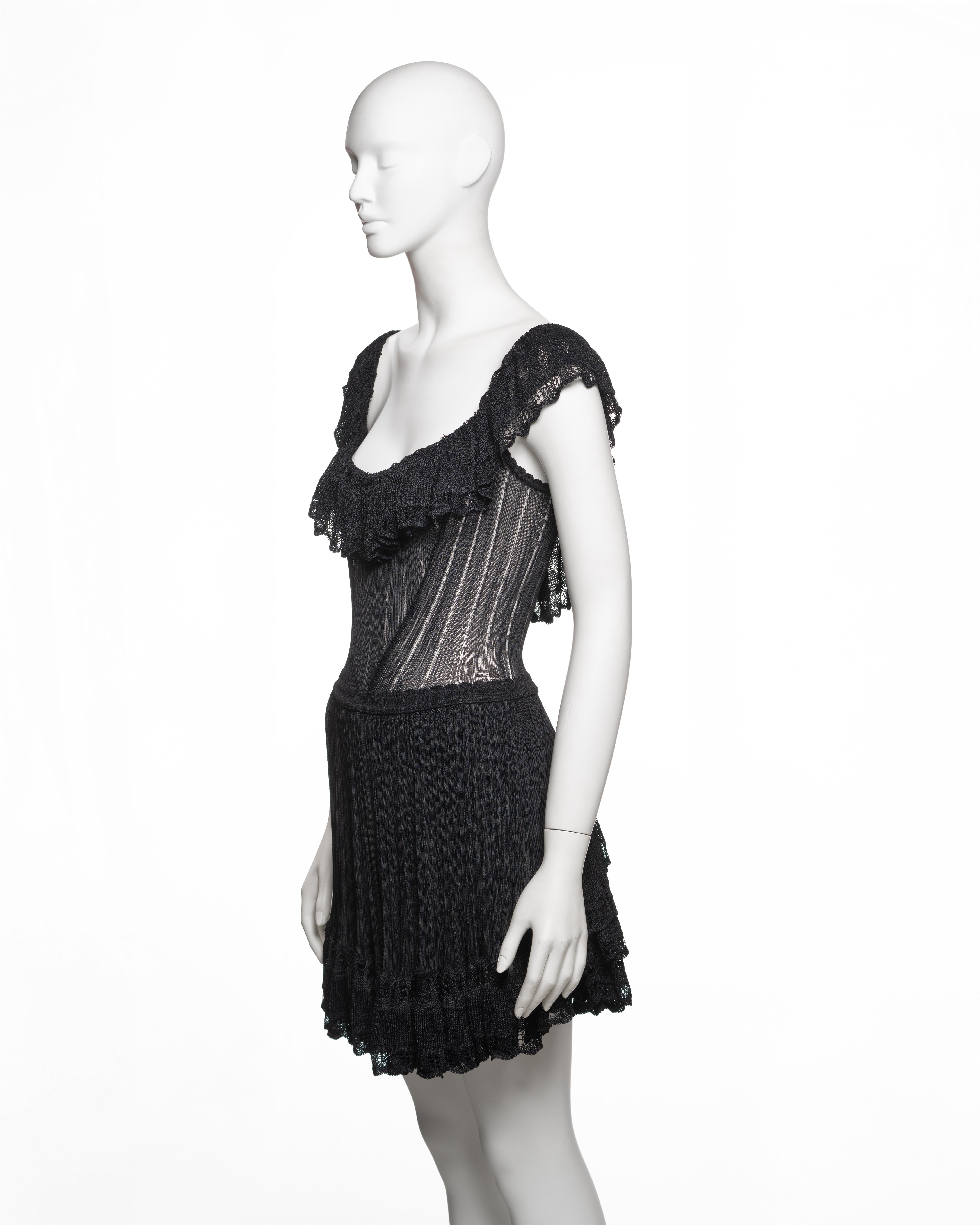 Azzedine Alaïa Black Viscose Knit Lace Dress with Integrated Bodysuit, SS 1992 For Sale 6