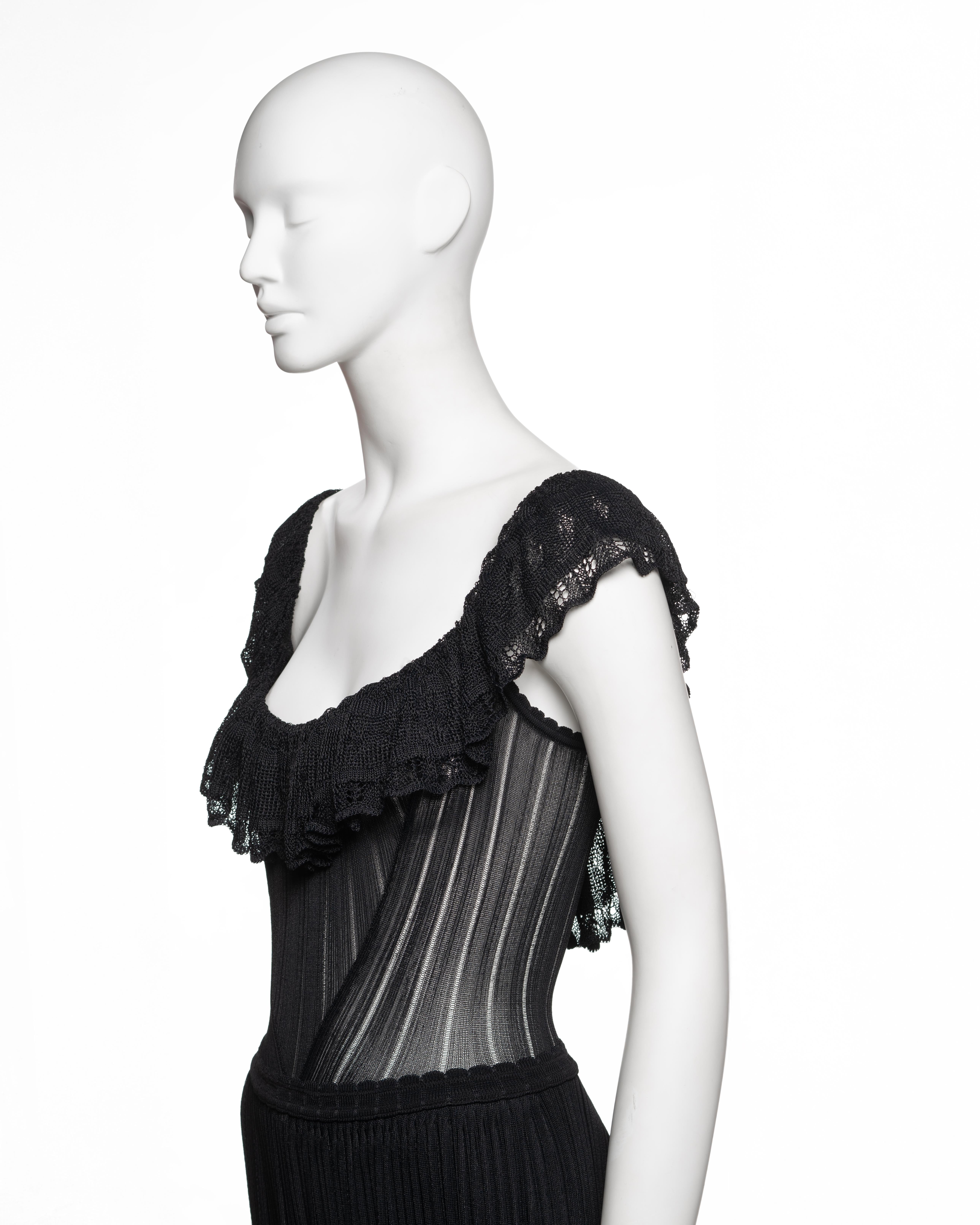 Azzedine Alaïa Black Viscose Knit Lace Dress with Integrated Bodysuit, SS 1992 For Sale 7