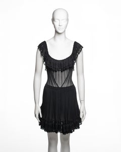 Azzedine Alaïa Black Viscose Knit Lace Dress with Integrated Bodysuit, SS 1992