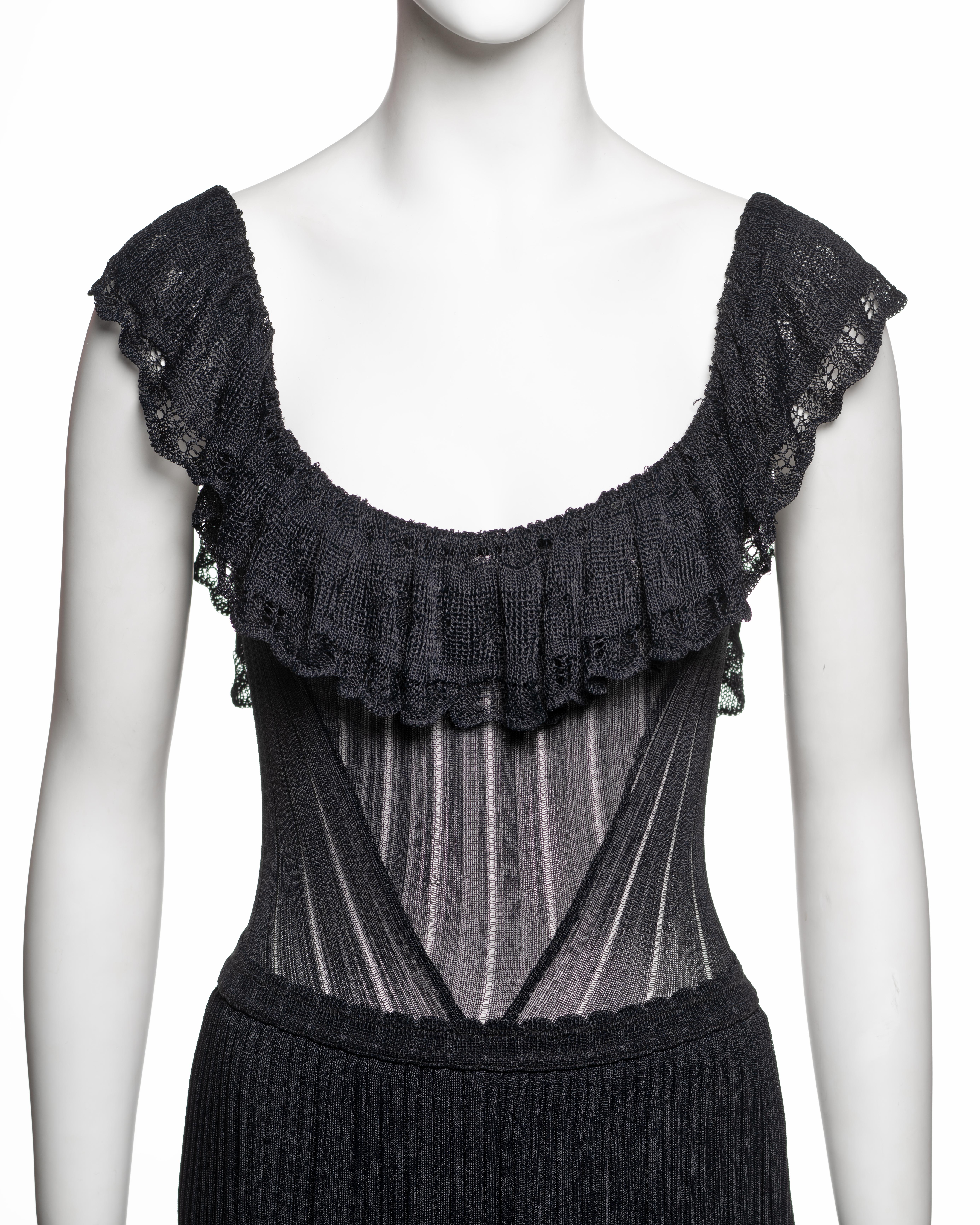 Azzedine Alaïa Black Viscose Knit Lace Dress with Integrated Bodysuit, SS 1992 In Excellent Condition For Sale In London, GB