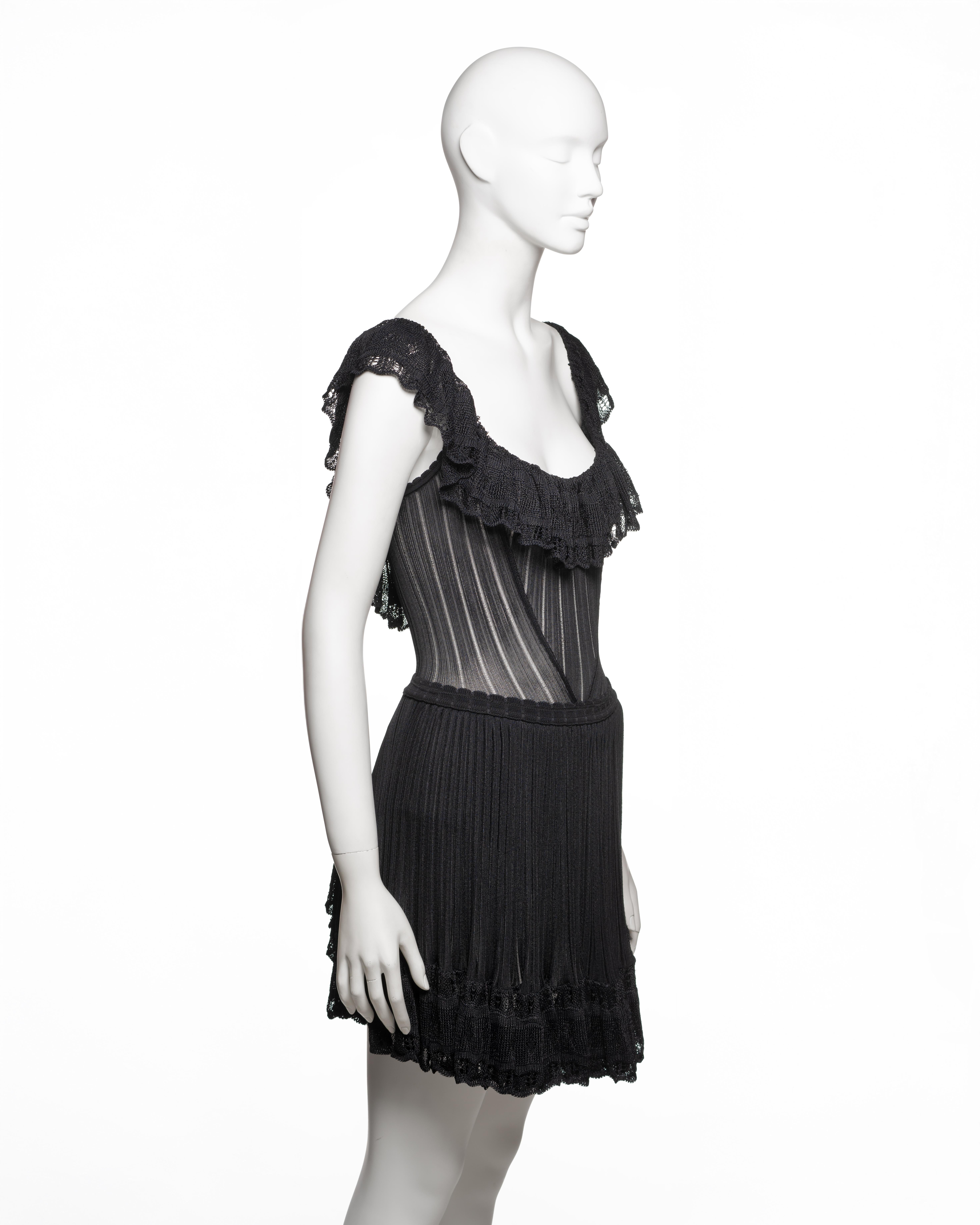 Azzedine Alaïa Black Viscose Knit Lace Dress with Integrated Bodysuit, SS 1992 For Sale 1