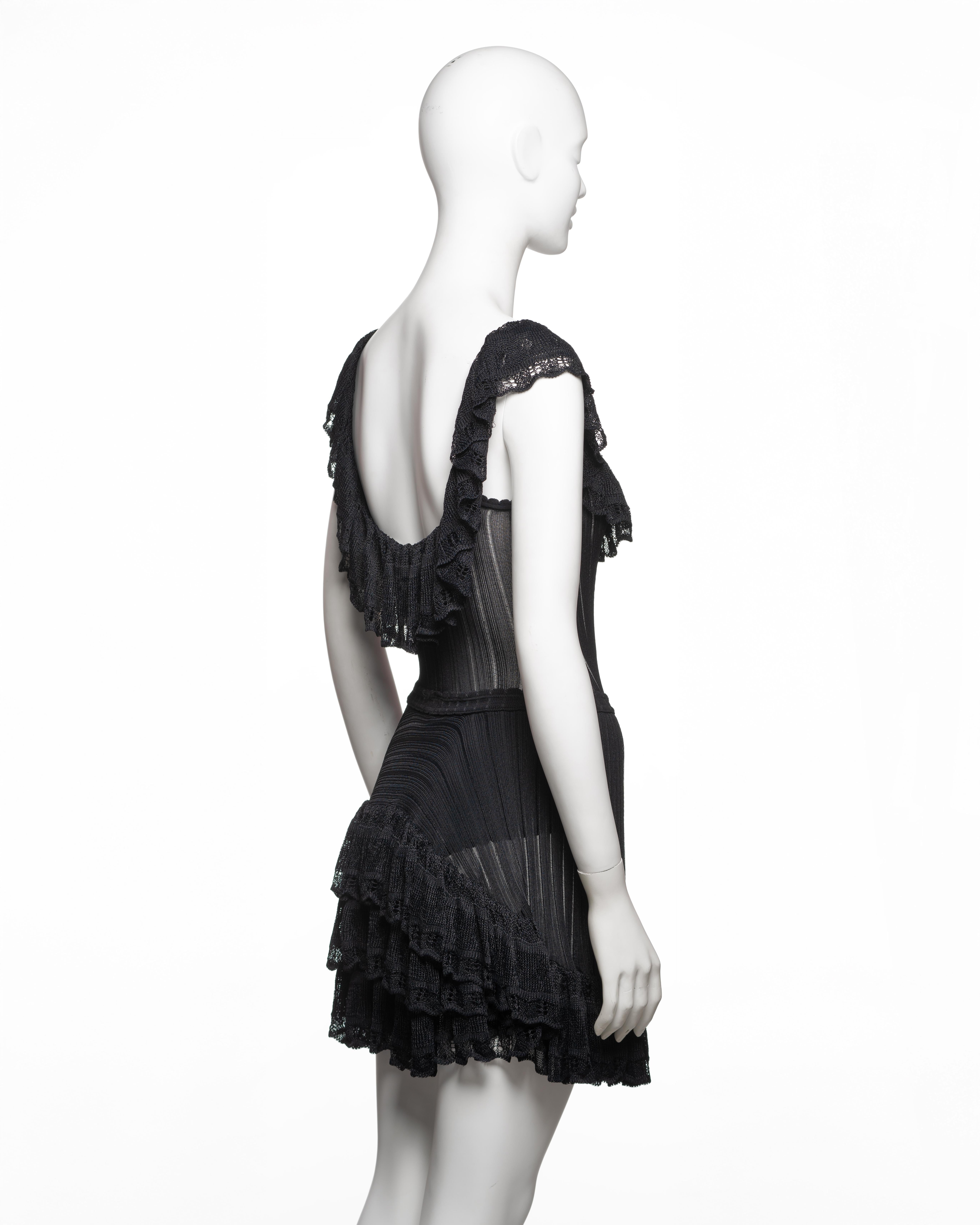 Azzedine Alaïa Black Viscose Knit Lace Dress with Integrated Bodysuit, SS 1992 For Sale 4