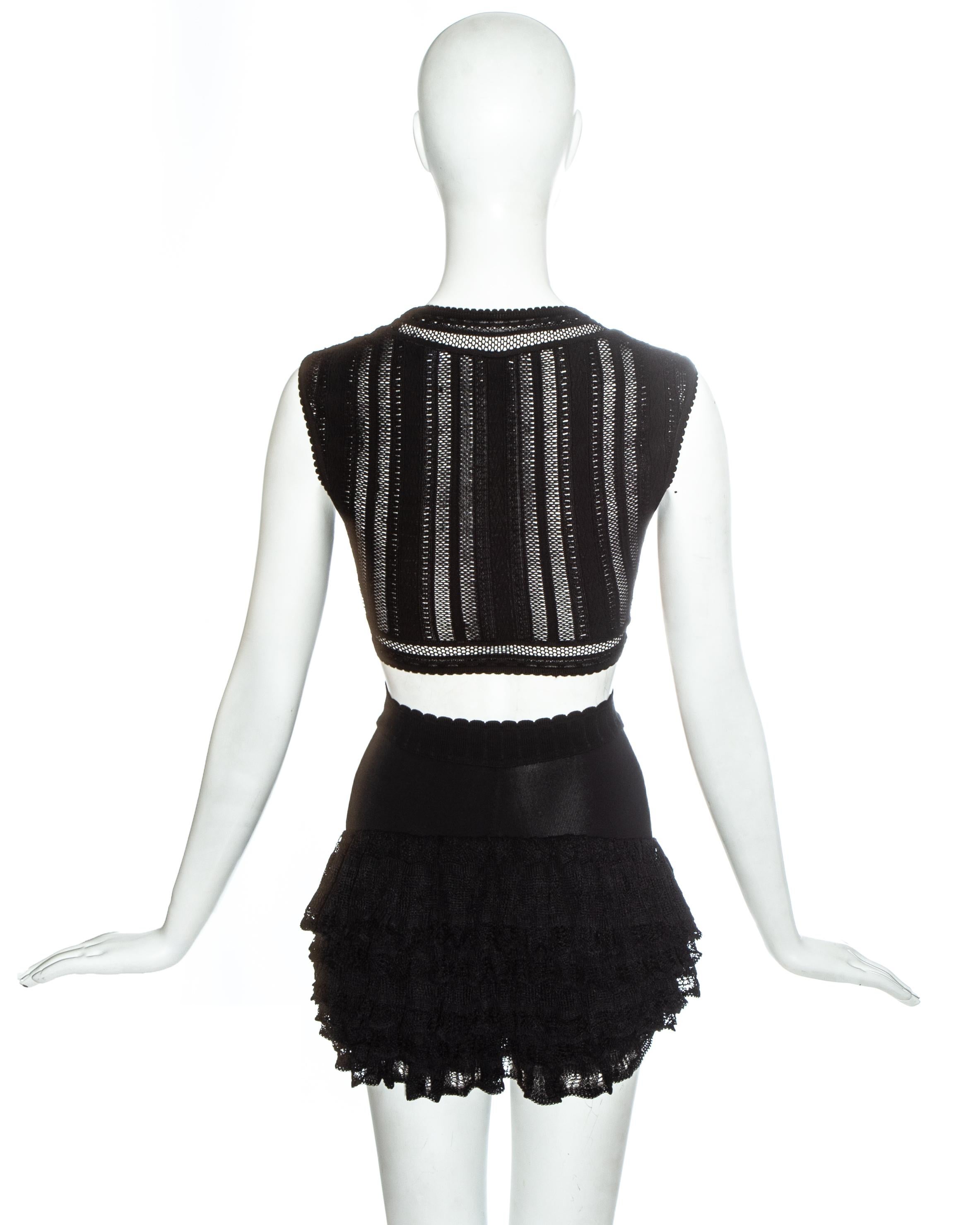 Black Azzedine Alaia black viscose knitted ruffled shorts and crop top set, ss 1992