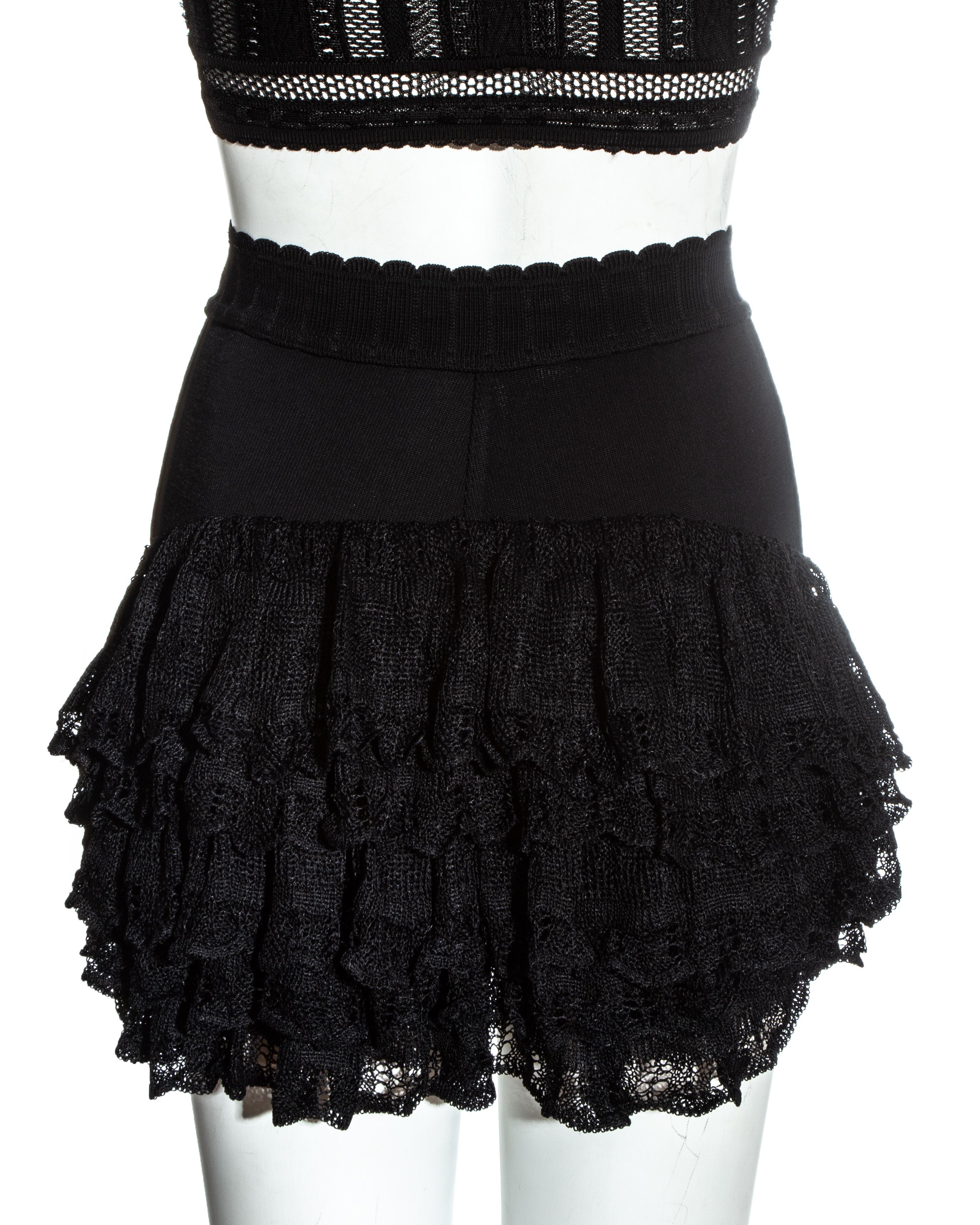 Azzedine Alaia black viscose knitted ruffled shorts and crop top set, ss 1992 In Excellent Condition In London, GB