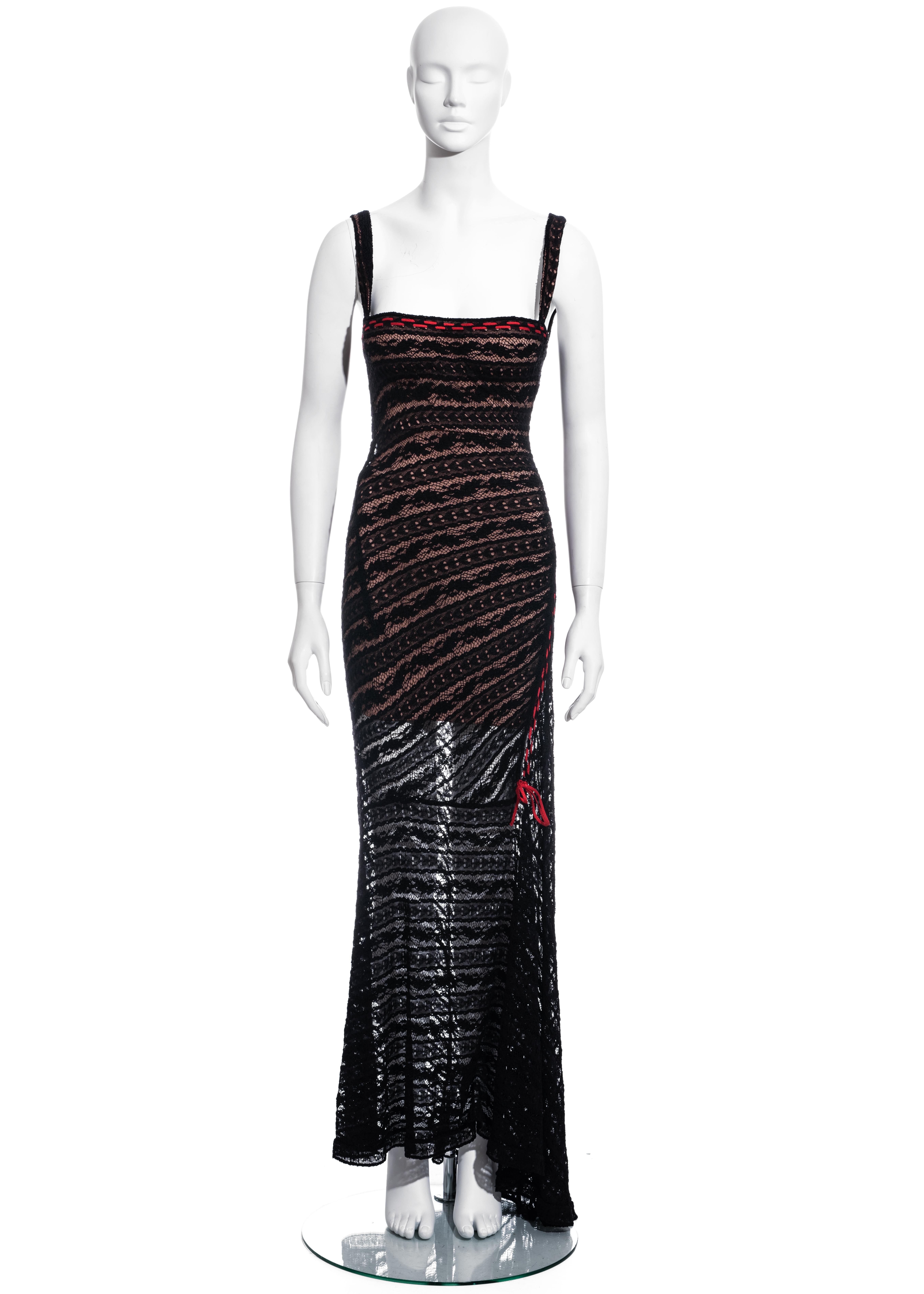 Azzedine Alaia black viscose patterned lace evening dress, fw 1993 1