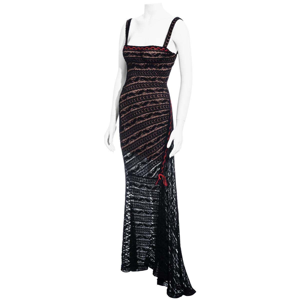 Azzedine Alaia black viscose patterned lace evening dress, fw 1993