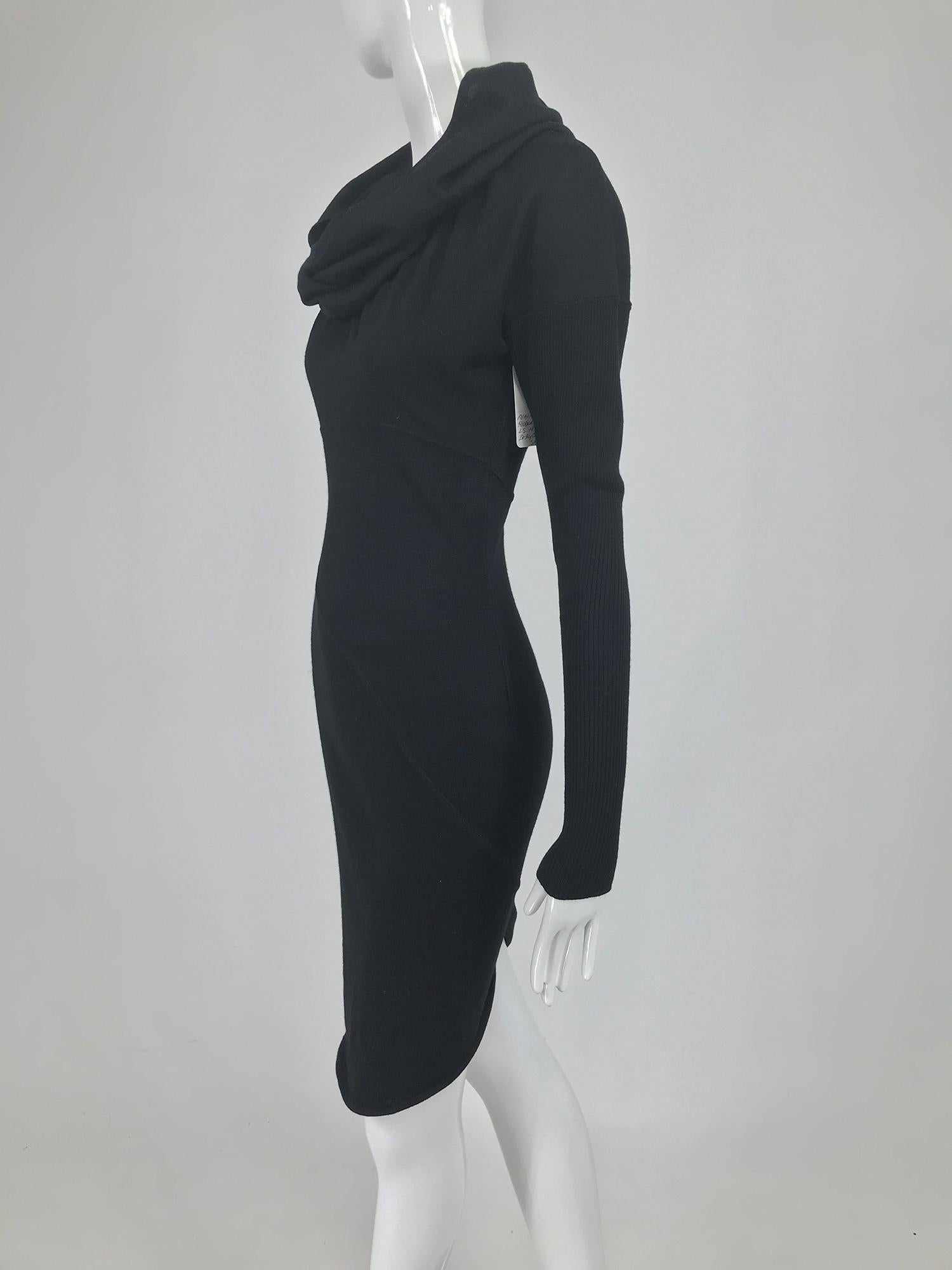 Azzedine Alaïa Black Wool Knit Hooded Body Con Dress 1980s 4