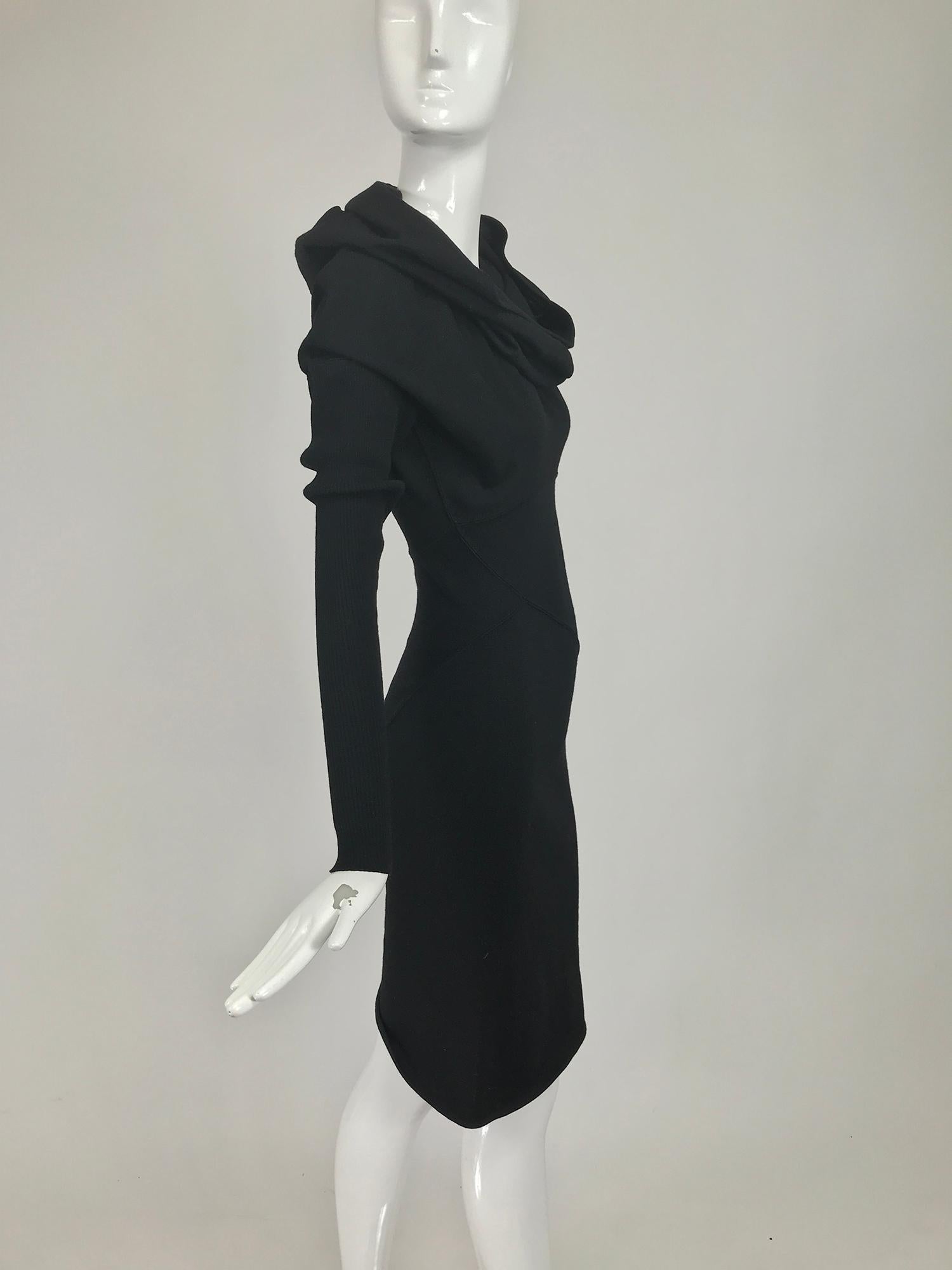 Azzedine Alaïa Black Wool Knit Hooded Body Con Dress 1980s 6