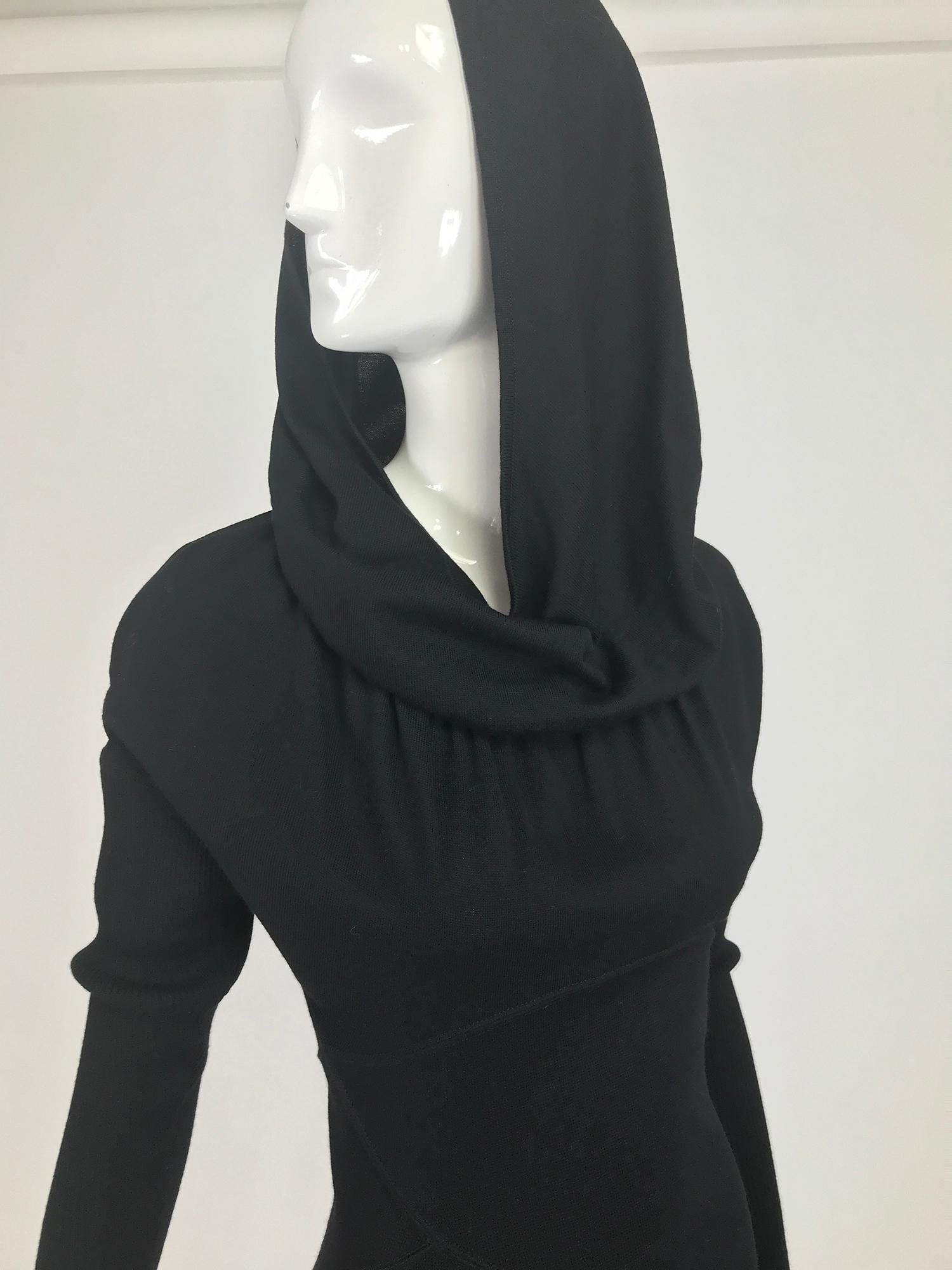 Azzedine Alaïa Black Wool Knit Hooded Body Con Dress 1980s 8