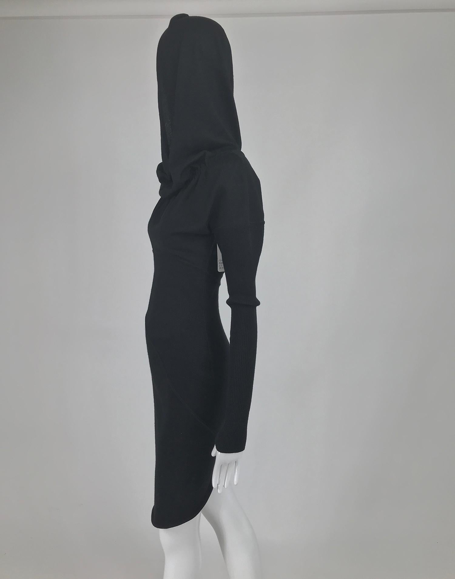 Azzedine Alaïa Black Wool Knit Hooded Body Con Dress 1980s 1