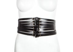 Azzedine Alaia blak leather 7 strand corset belt with gold hardware, ss 1986