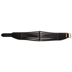 Retro Azzedine Alaia blak leather 7 strand corset belt with gold hardware, ss 1986