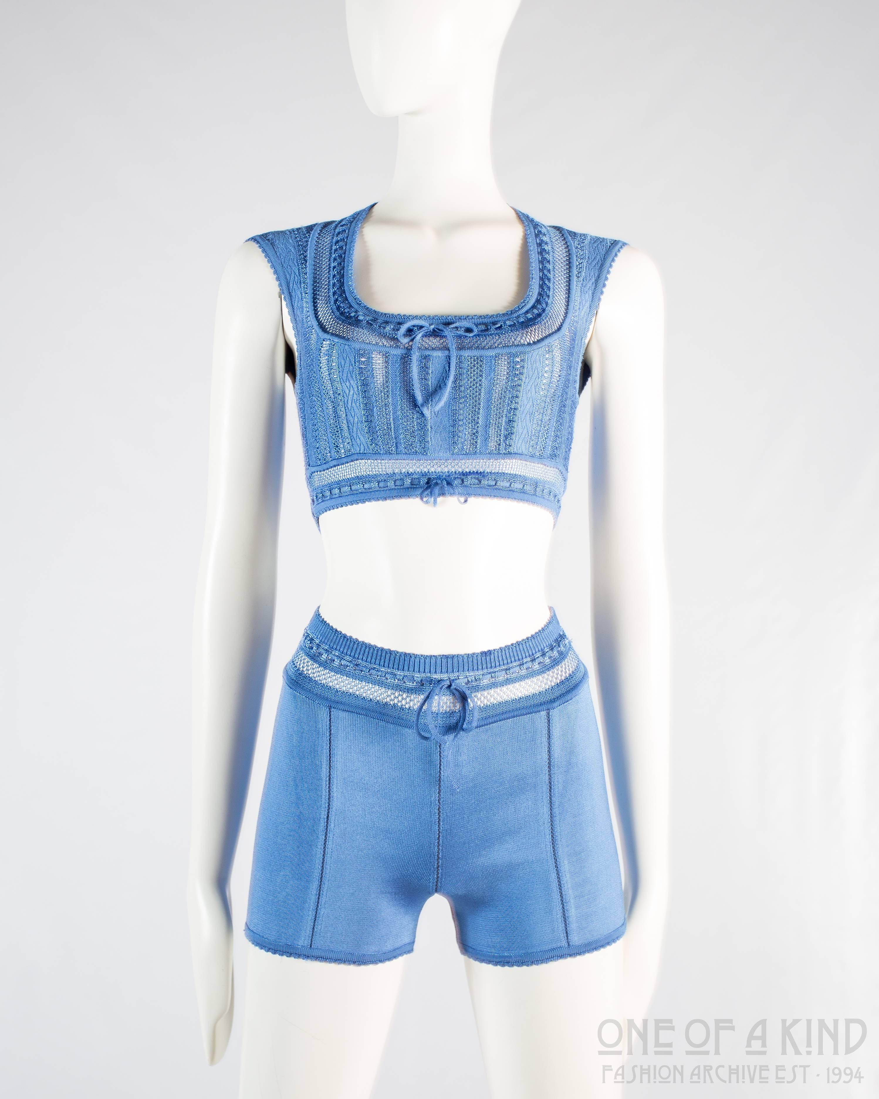 Azzedine Alaia blue acetate knitted high waisted shorts and bra top

Spring-Summer 1993