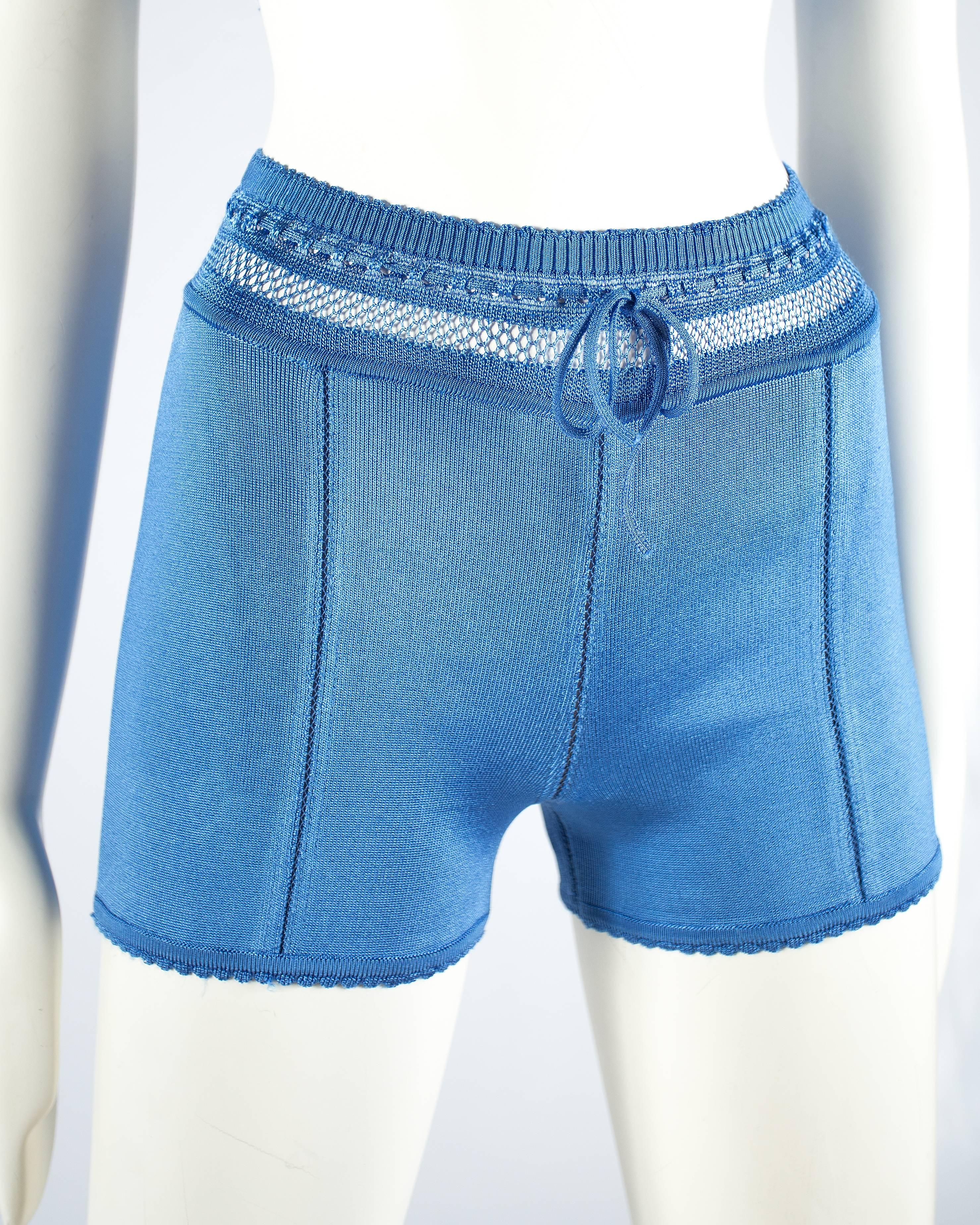 Blue Azzedine Alaia blue acetate knitted high waisted shorts and bra top, ss 1993