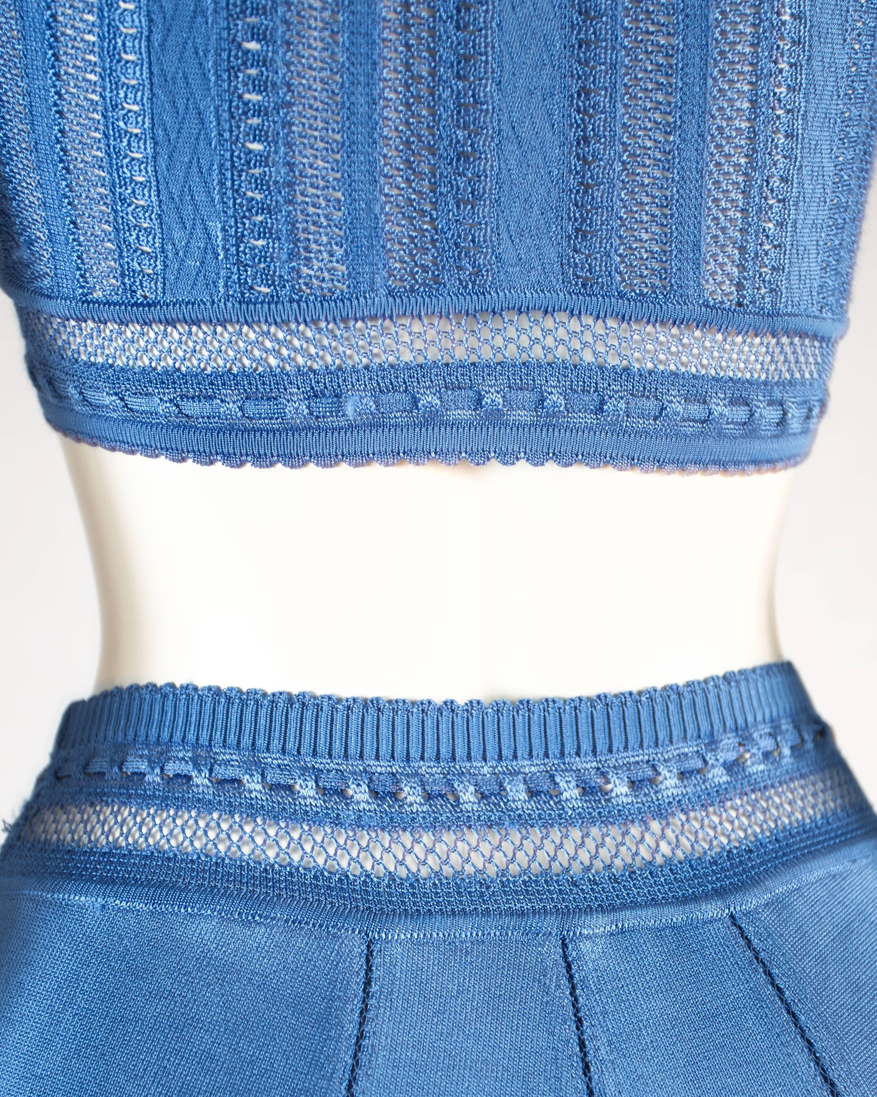 Azzedine Alaia blue acetate knitted high waisted shorts and bra top, ss 1993 2