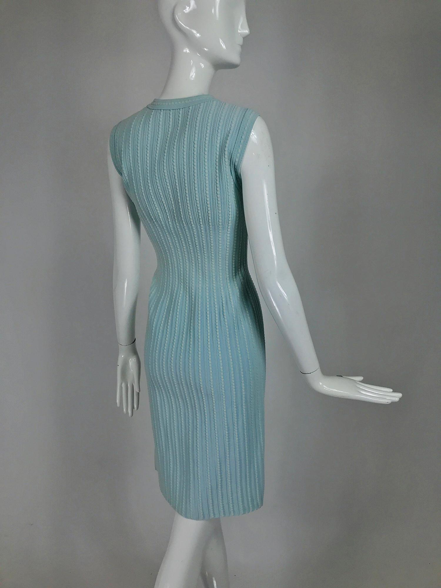  Azzedine Alaïa Blue and Cream Fitted Body Con Dress In Good Condition In West Palm Beach, FL