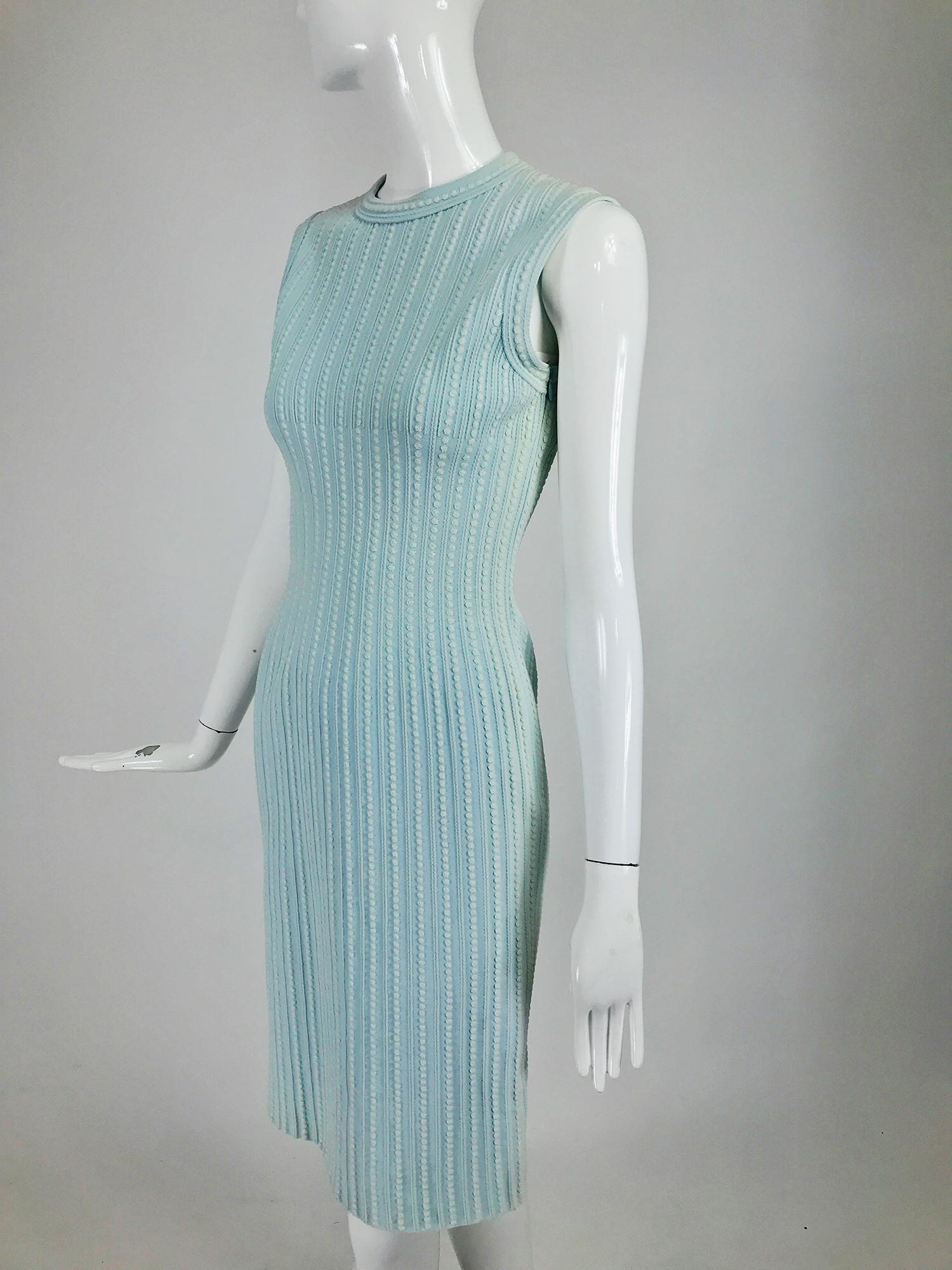  Azzedine Alaïa Blue and Cream Fitted Body Con Dress 3