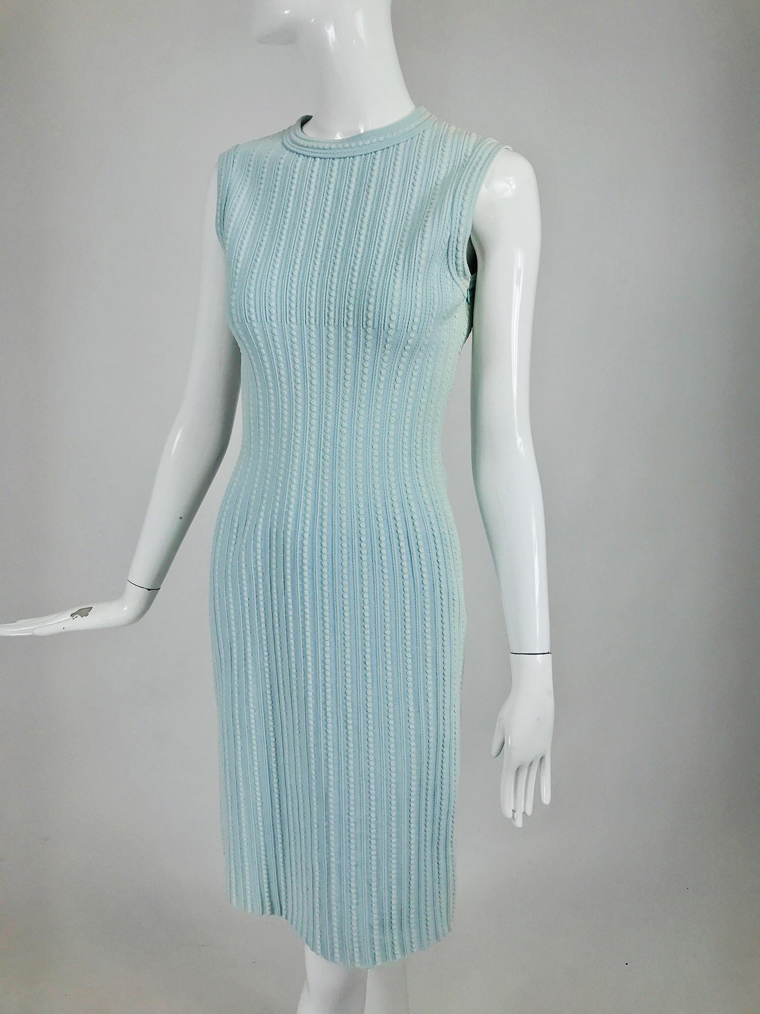  Azzedine Alaïa Blue and Cream Fitted Body Con Dress 4