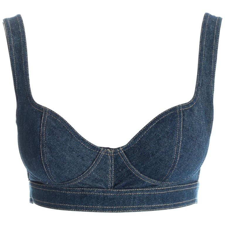 Azzedine Alaia blue denim padded bra, ss 1991 at 1stDibs
