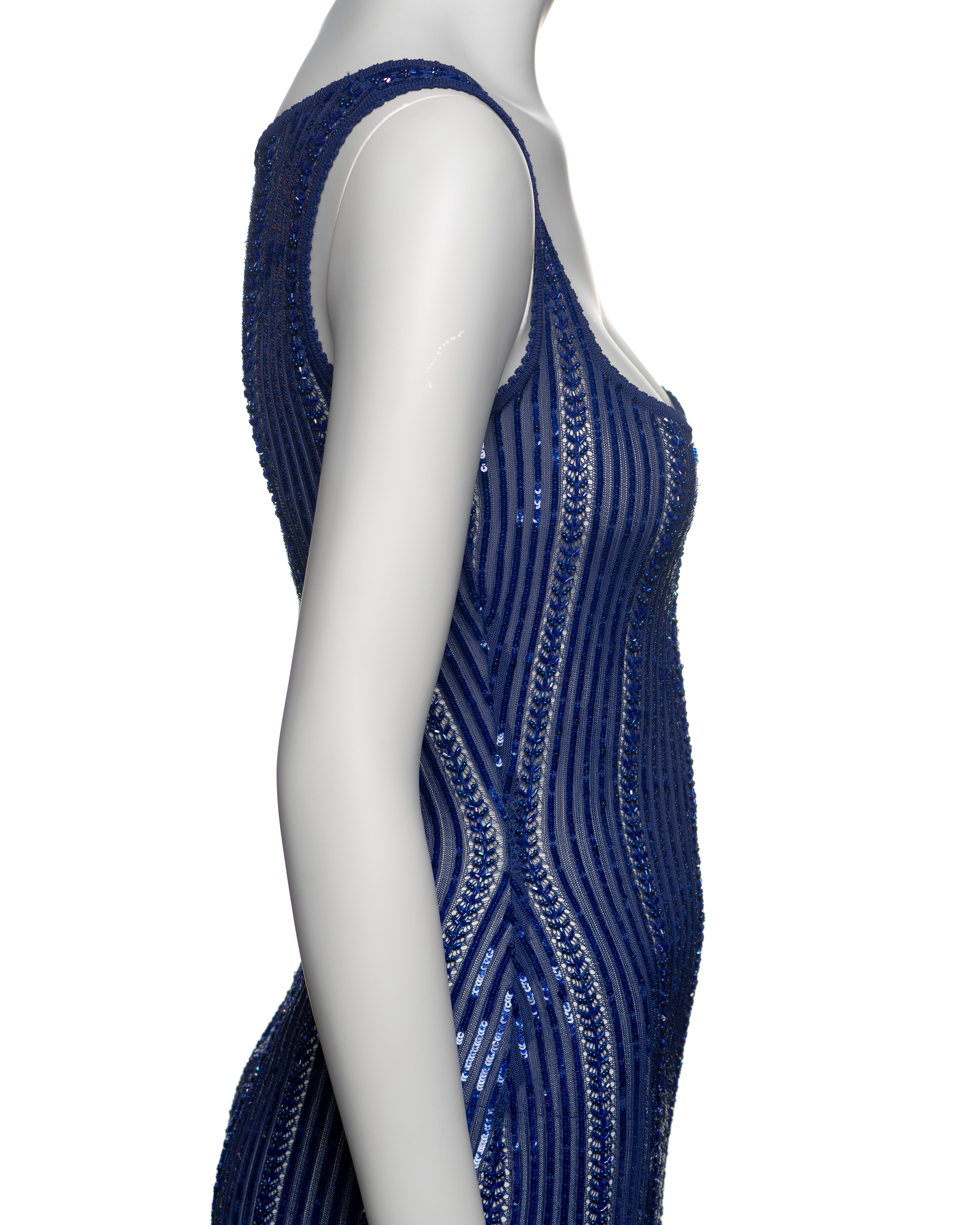 Azzedine Alaia Blue Lace Rib Knit Embellished Mini Dress and Cardigan, SS 1996 For Sale 5