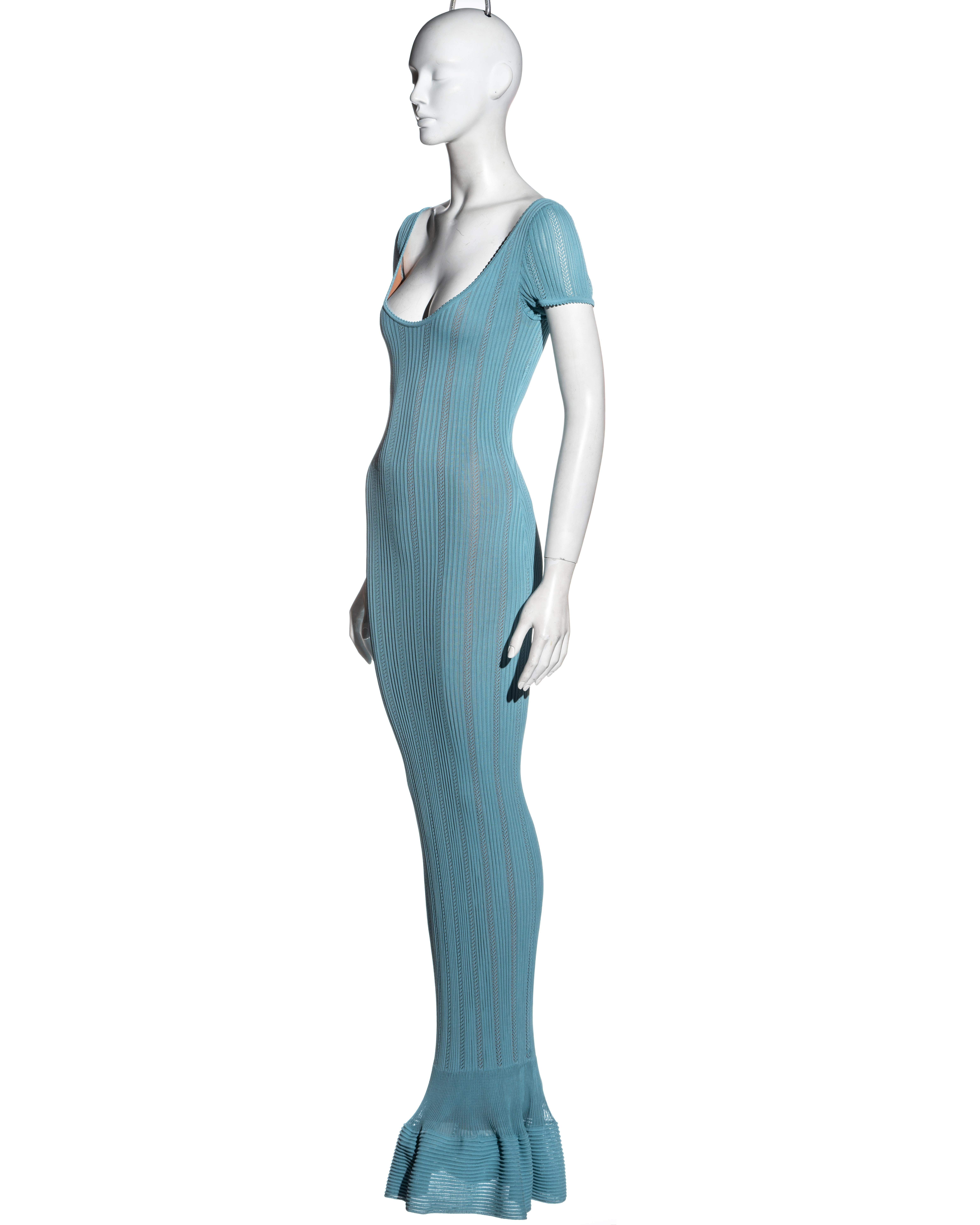 Azzedine Alaia blue open-knit floor-length fishtail dress, ss 1996 In Excellent Condition In London, GB
