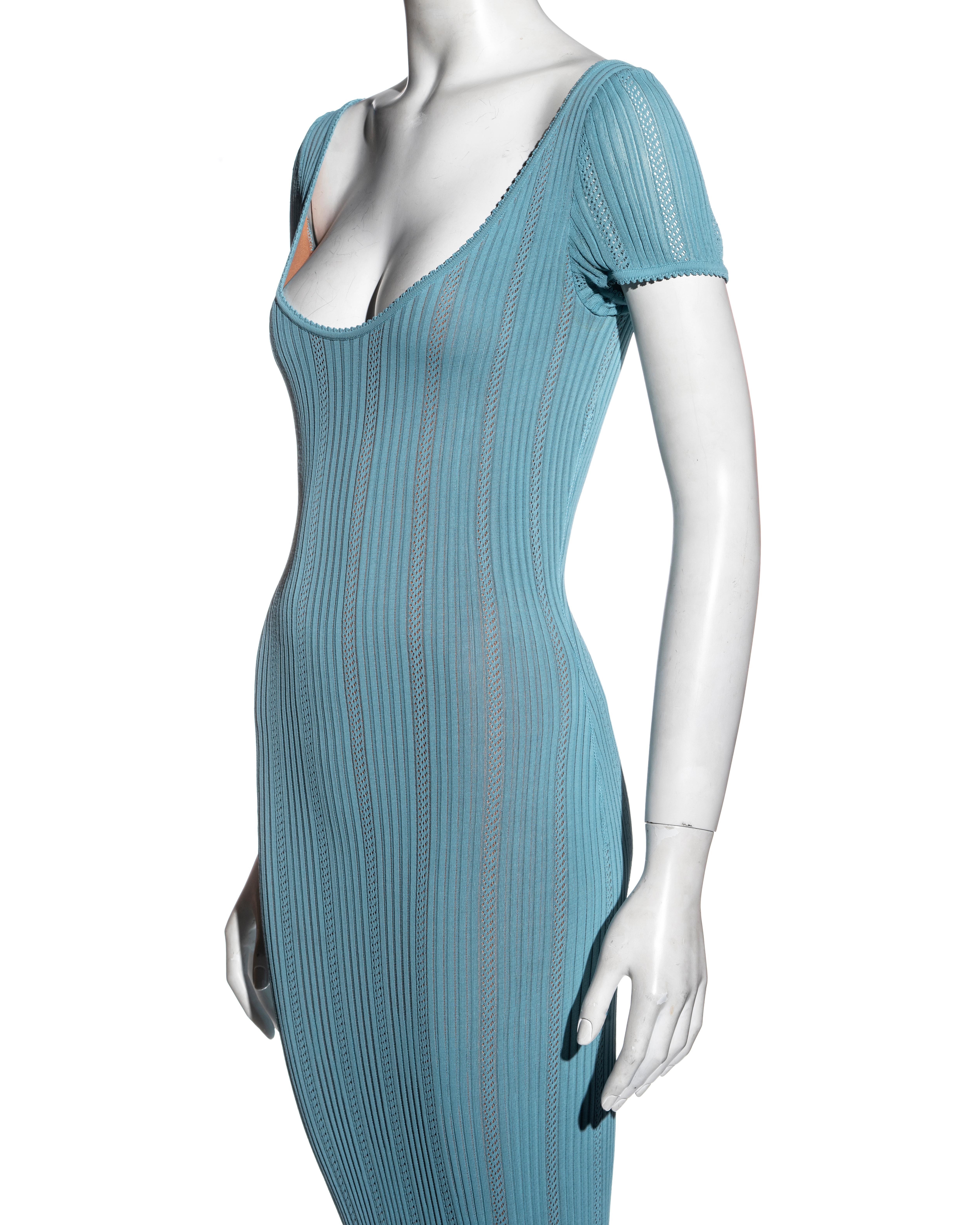 Azzedine Alaia blue open-knit floor-length fishtail dress, ss 1996 1