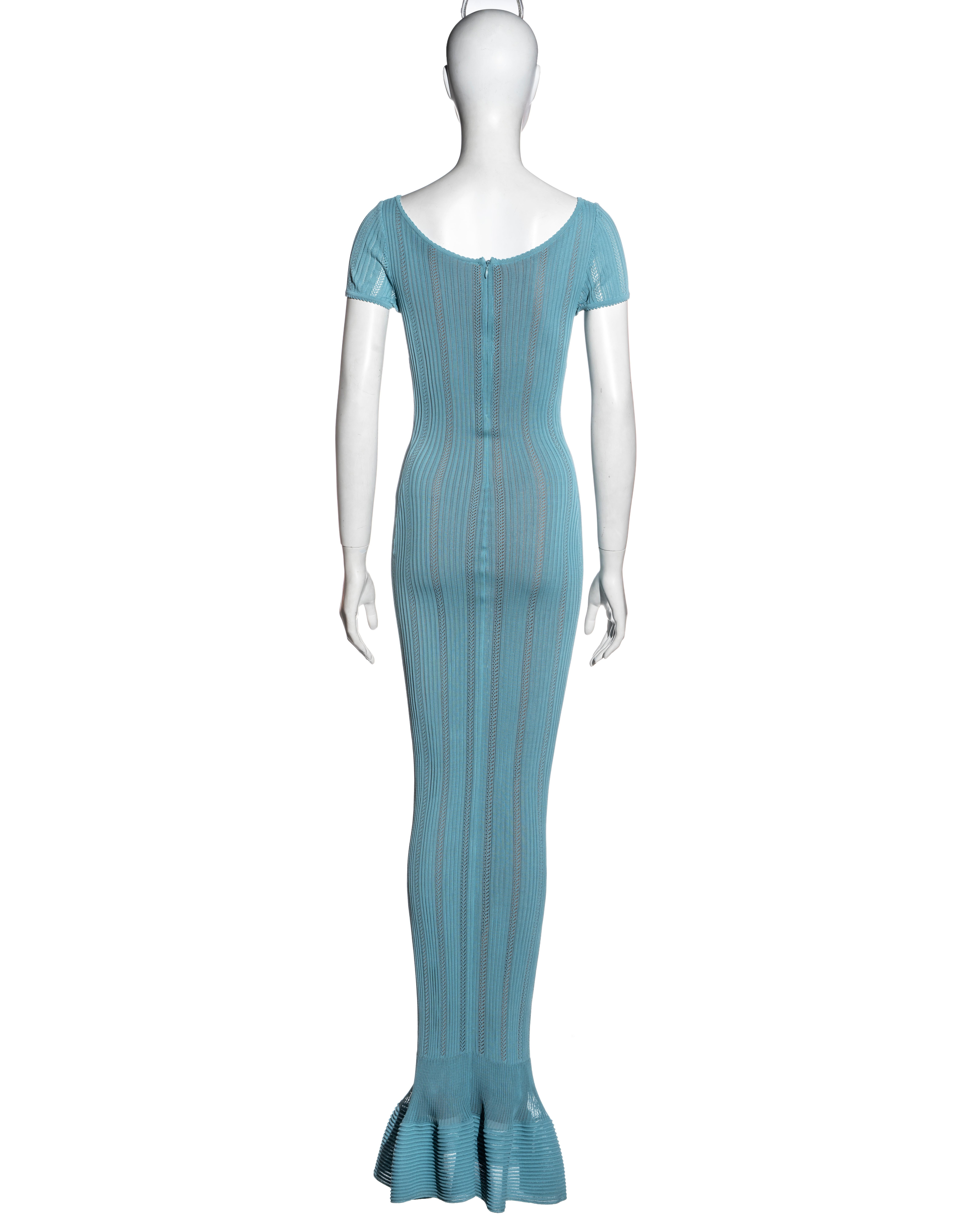 Azzedine Alaia blue open-knit floor-length fishtail dress, ss 1996 3