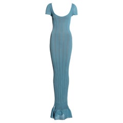 Azzedine Alaia blue open-knit floor-length fishtail dress, ss 1996